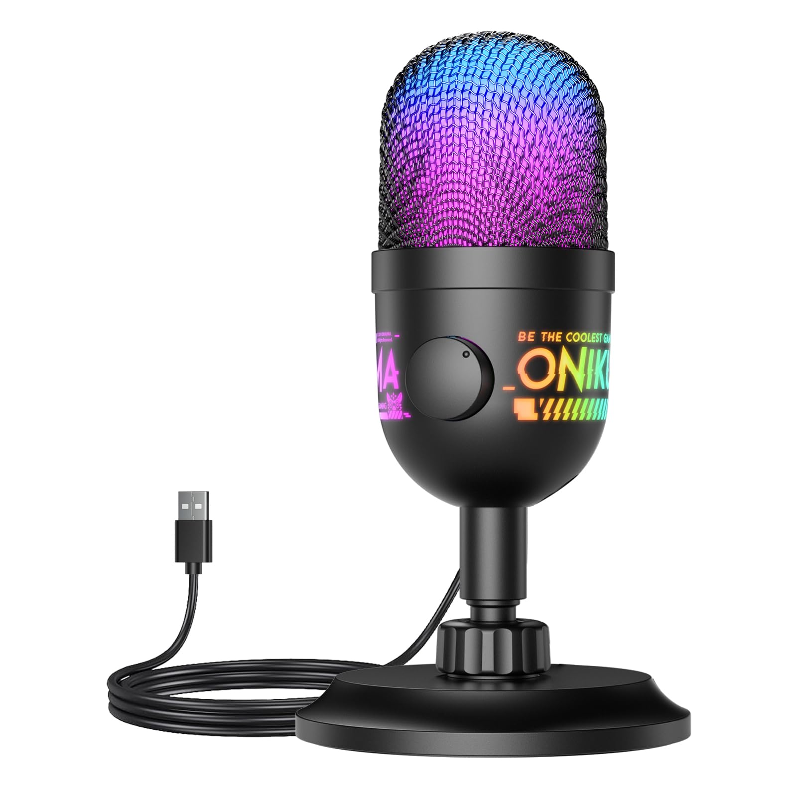 USB Gaming Microphone, RGB Condenser Mic for PC PS4 PS5 Mac, Plug & Play, Tap to Mute, Gain Control, Zero-Latency Monitoring for Streaming Podcasting Recording