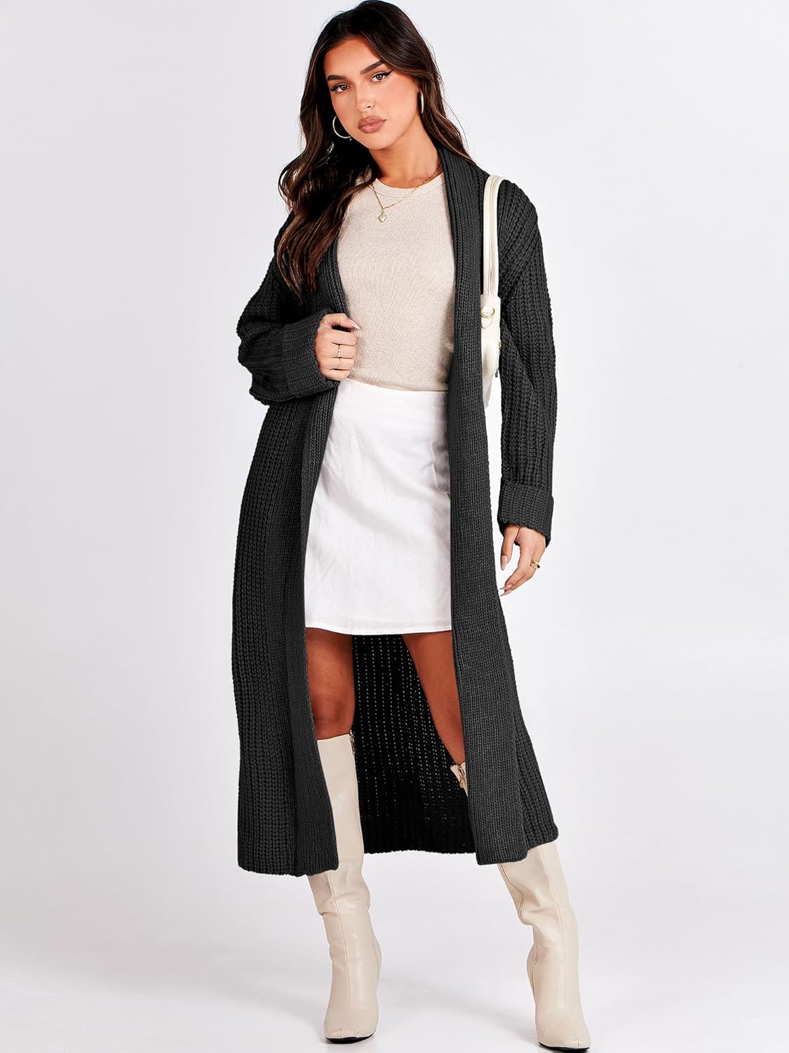 ANRABESS Women Knit Long Cardigan Long Sleeve Open Front Lapel Oversized Sweater Coat 2025 Fall Duster Outerwear Clothes - Image 7