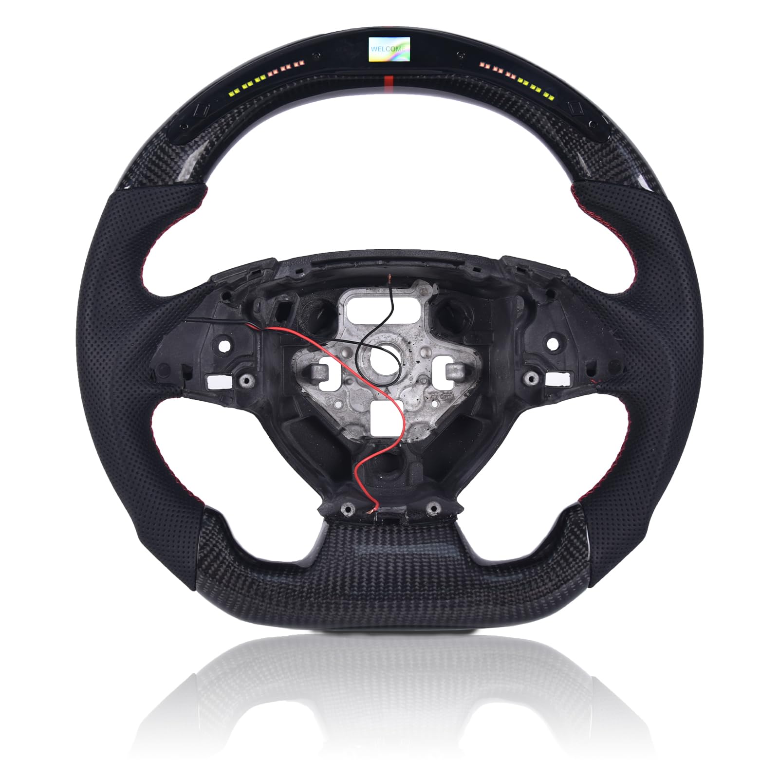 Carbon Fiber Steering Wheel for Chevrolet Camaro 2016-2022, LED Shift Indicator Racing Display, D-shaped Flat-bottom Perforated Leather Grip