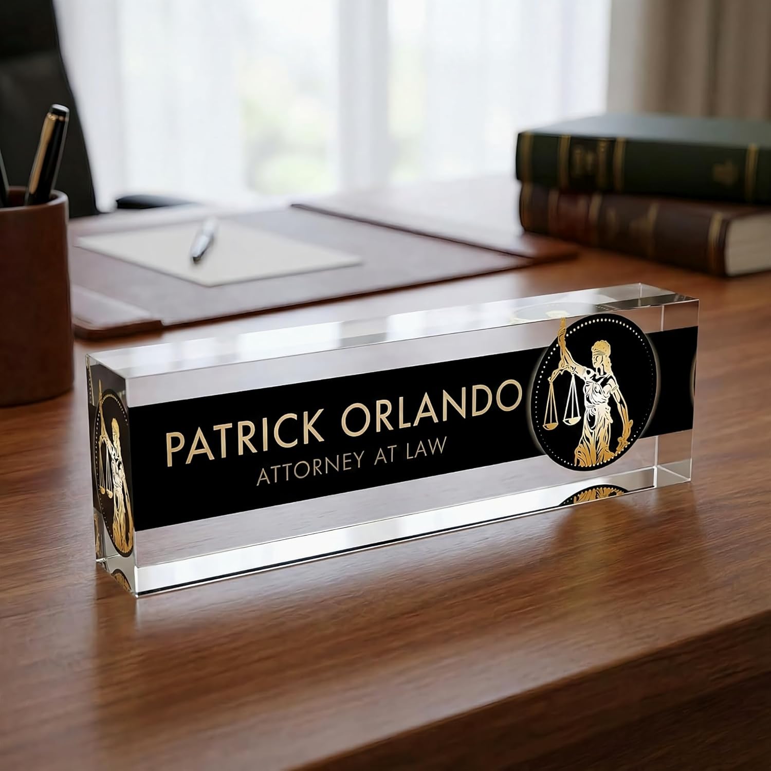 Artblox Office Desk Name Plate Personalized | Custom Name Plates for Desks | Lawyer Design On Clear Acrylic Glass | Office Desk Decor - (8" x 2.5") - Image 9