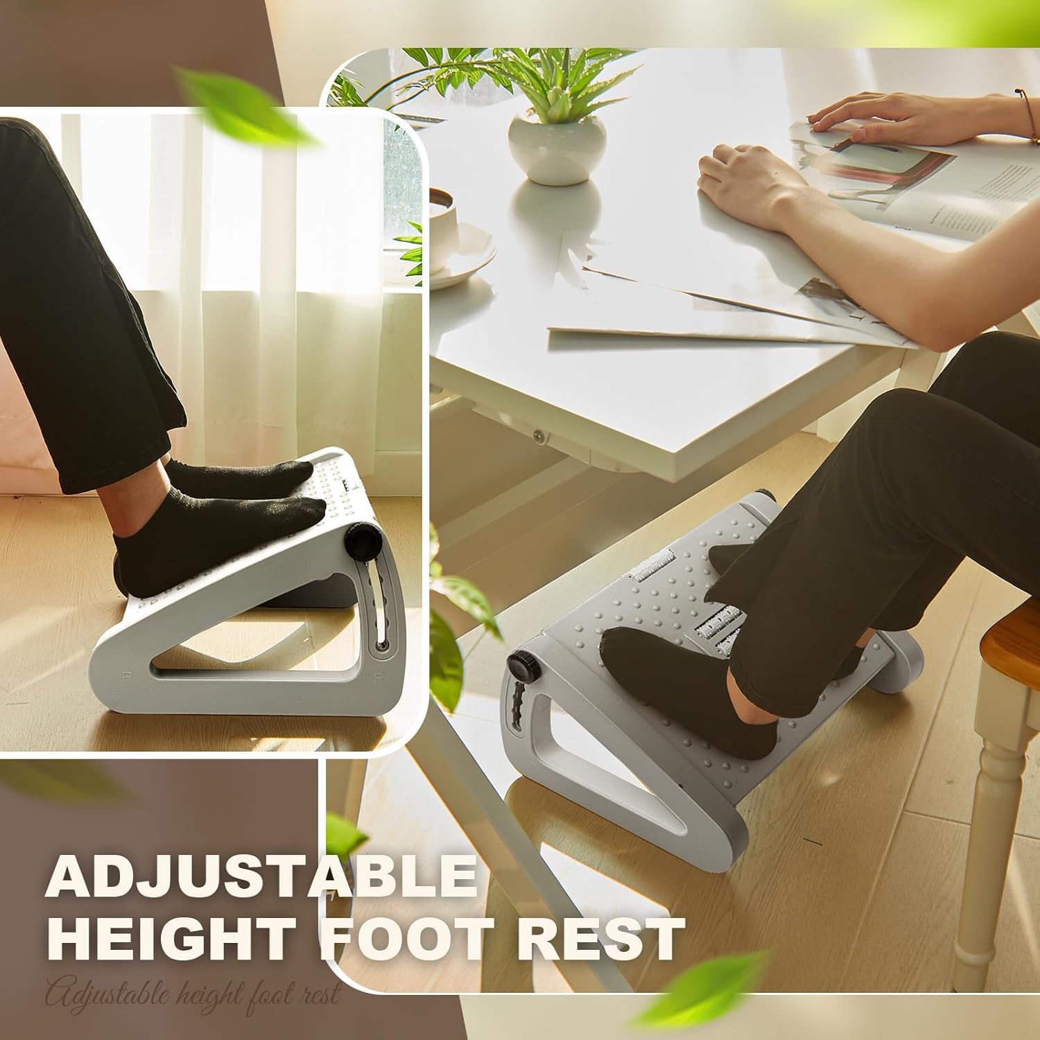 Foot rest, six heights adjustable foot for desk on work, ergonomic foot stool of office desk. Bottom of desk footrest with foot massage roller, chair footrest for leg rest (Gray, 2 pc) Foot rest, six heights adjustable foot for desk on work, ergonomic foot stool of office desk. Bottom of desk footrest with foot massage roller, chair footrest for leg rest (Gray, 2 pc)