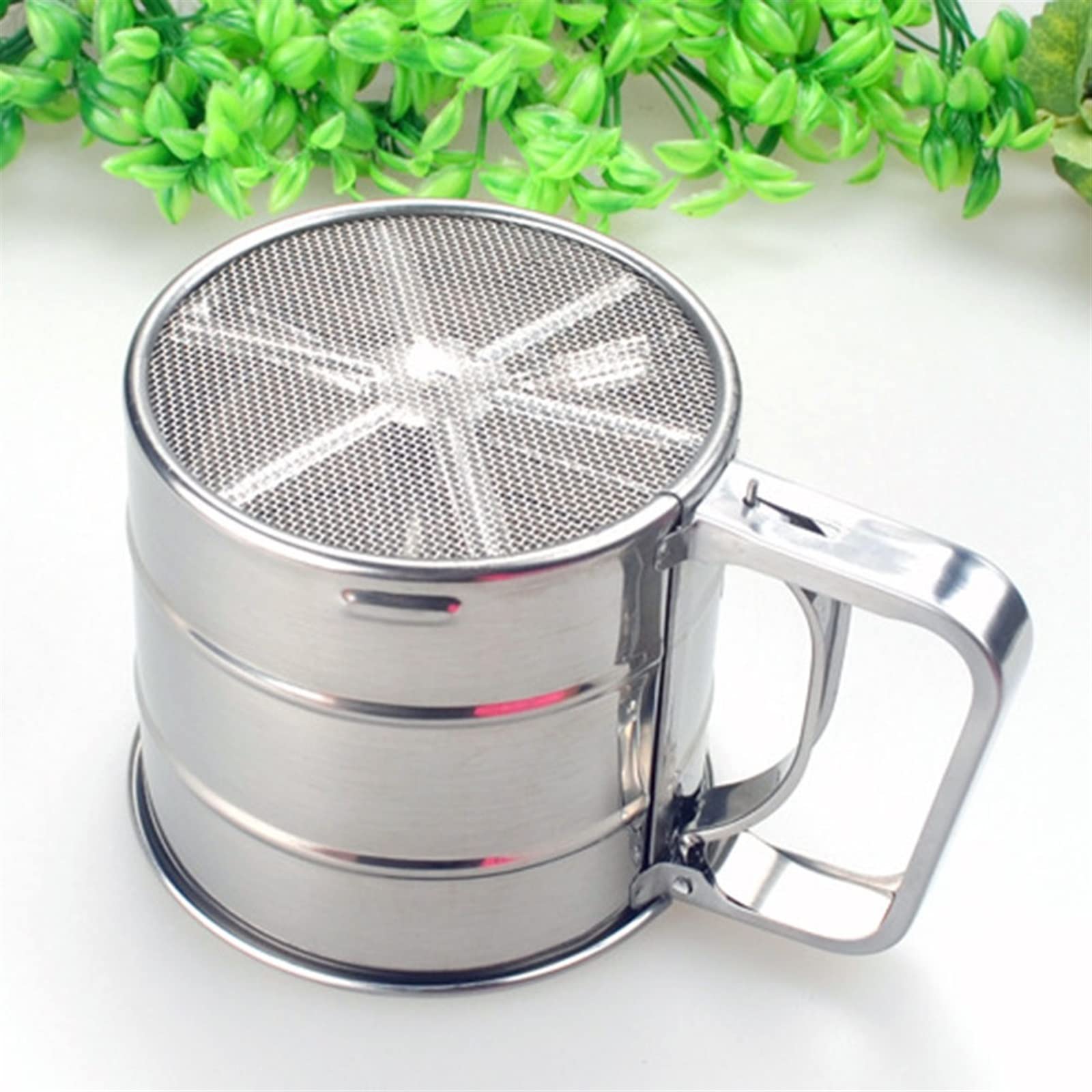 Mesh-Sieb, Edelstahl-Shaker-Siebbecher, Mesh-Kurbel-Mehlsieb mit Messskala for Mehl, Puderzucker
