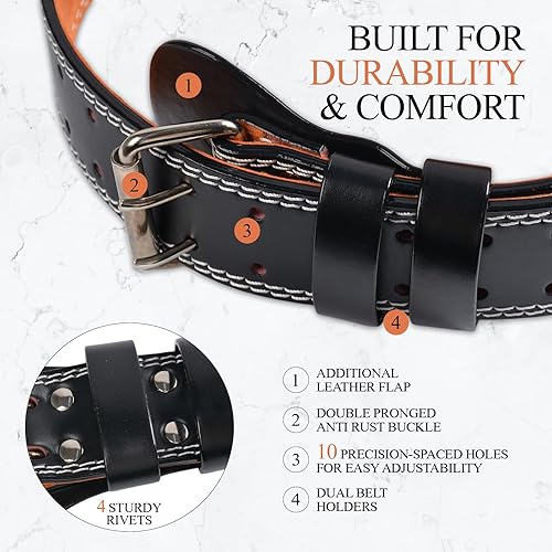 Miniatura 5 de Cinturón de cuero para levantamiento de pesas, 10 agujeros ajustables, 4 y 6 pulgadas de ancho, cinturón de alimentación de doble punta para