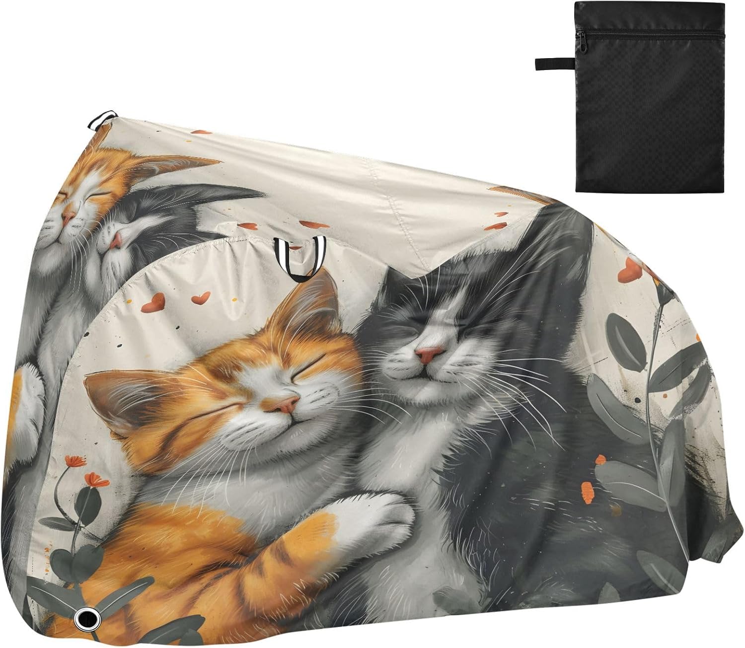 ALAZA Cute Cat Valentine Bike Cover Waterproof Outdoor Ebike Bicycle Covers Tarp Protection for 1/2 Bikes, Sun UV Dust Wind Proof