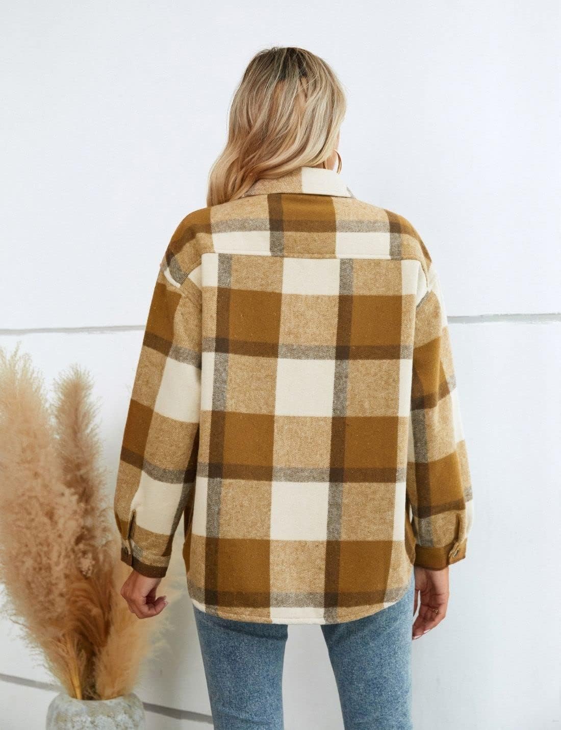 FindThy Women's Warm Sherpa Lined Fleece Plaid Flannel Shirt Jacket Button Down Fuzzy Shacket - Image 5