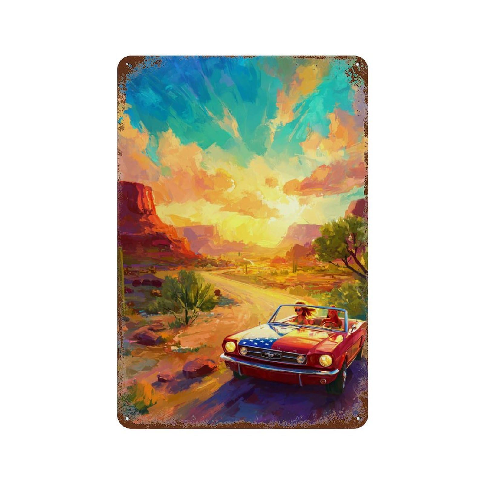 Open Road Adventure 11.8"x7.9" Distressed Metal Wall Sign, Industrial Home Decor for Patio, Garden Room And Bar Decor