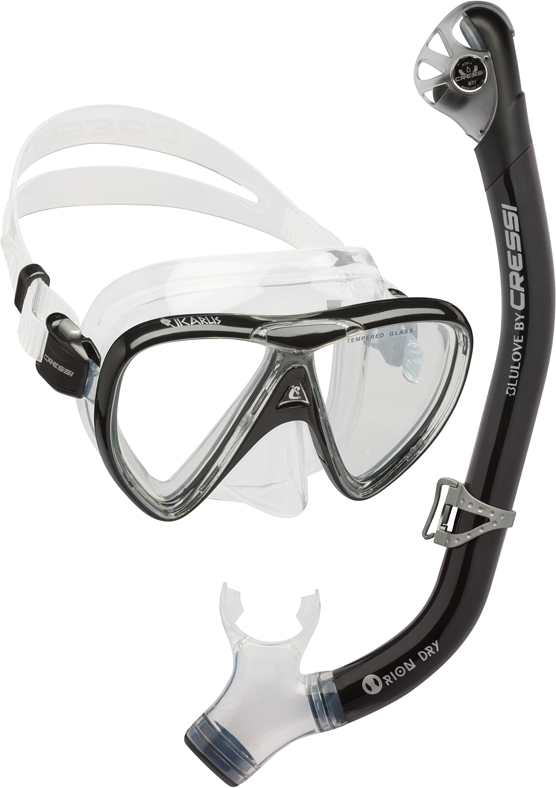 Cressi Ikarus & Orion Dry Schnorchelset - Premium Schnorcheln Set mit Schnorchel und Taucherbrille für Erwachsene