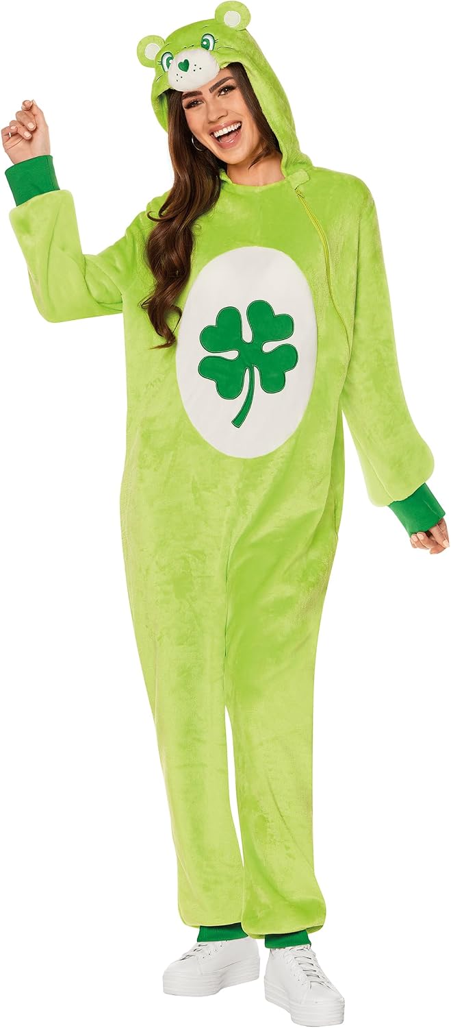 Spirit Halloween Care Bears Adult Good Luck Bear Jumpsuit Costume | Officially Licensed | Shamrock Outfit