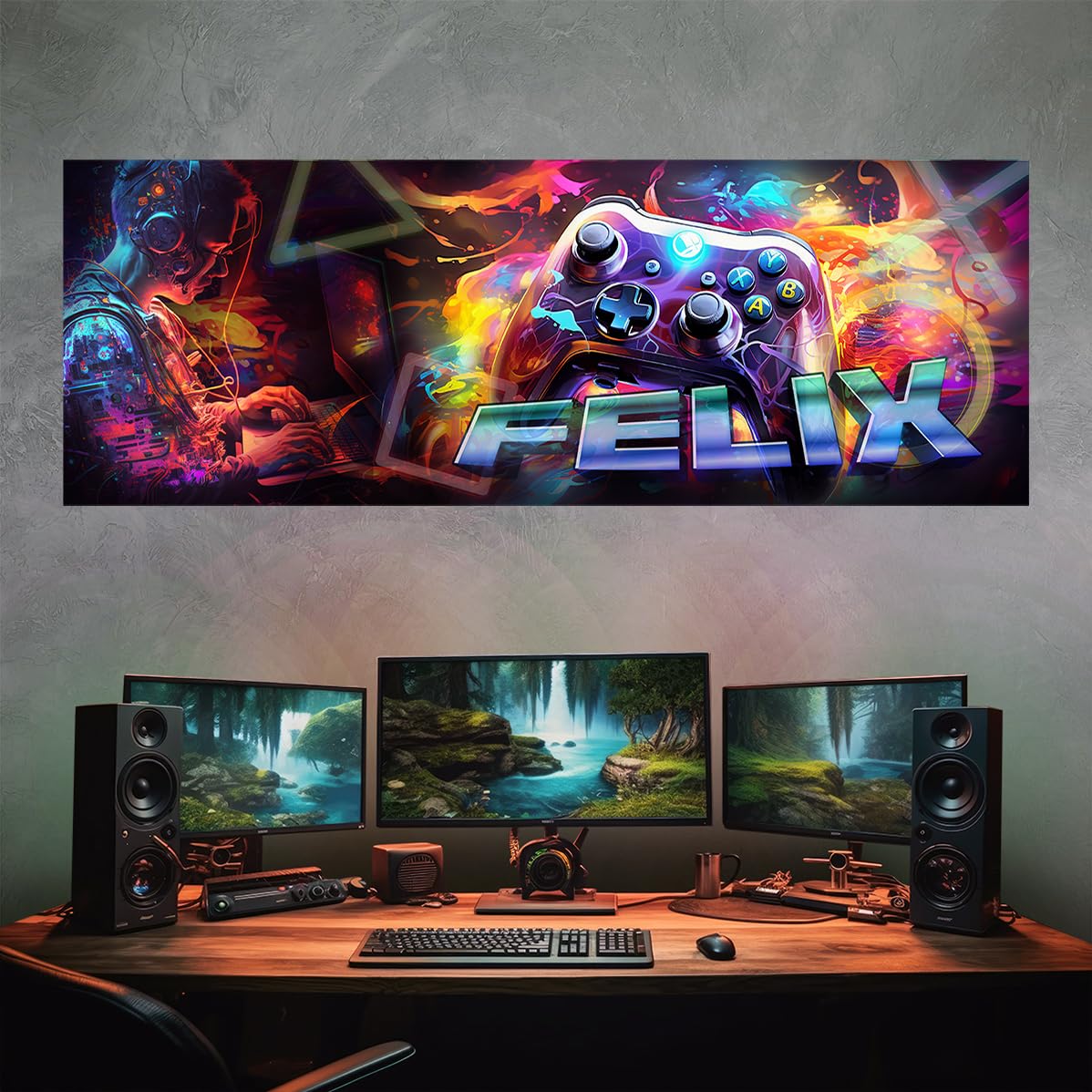 tjapalo® vz61 Gamer poster mit Namen personalisiert gaming Wanddeko gamer Bild für die Wand Wandbild Jugendzimmer gamer Poster gaming zimmer Bilder für Teenager, Größen Name: B160xH58cm
