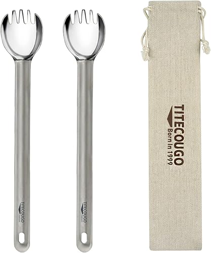 Miniatura 1 de TITECOUGO Vajilla multifuncional de titanio puro para exteriores, tenedor, cuchara y tenedor