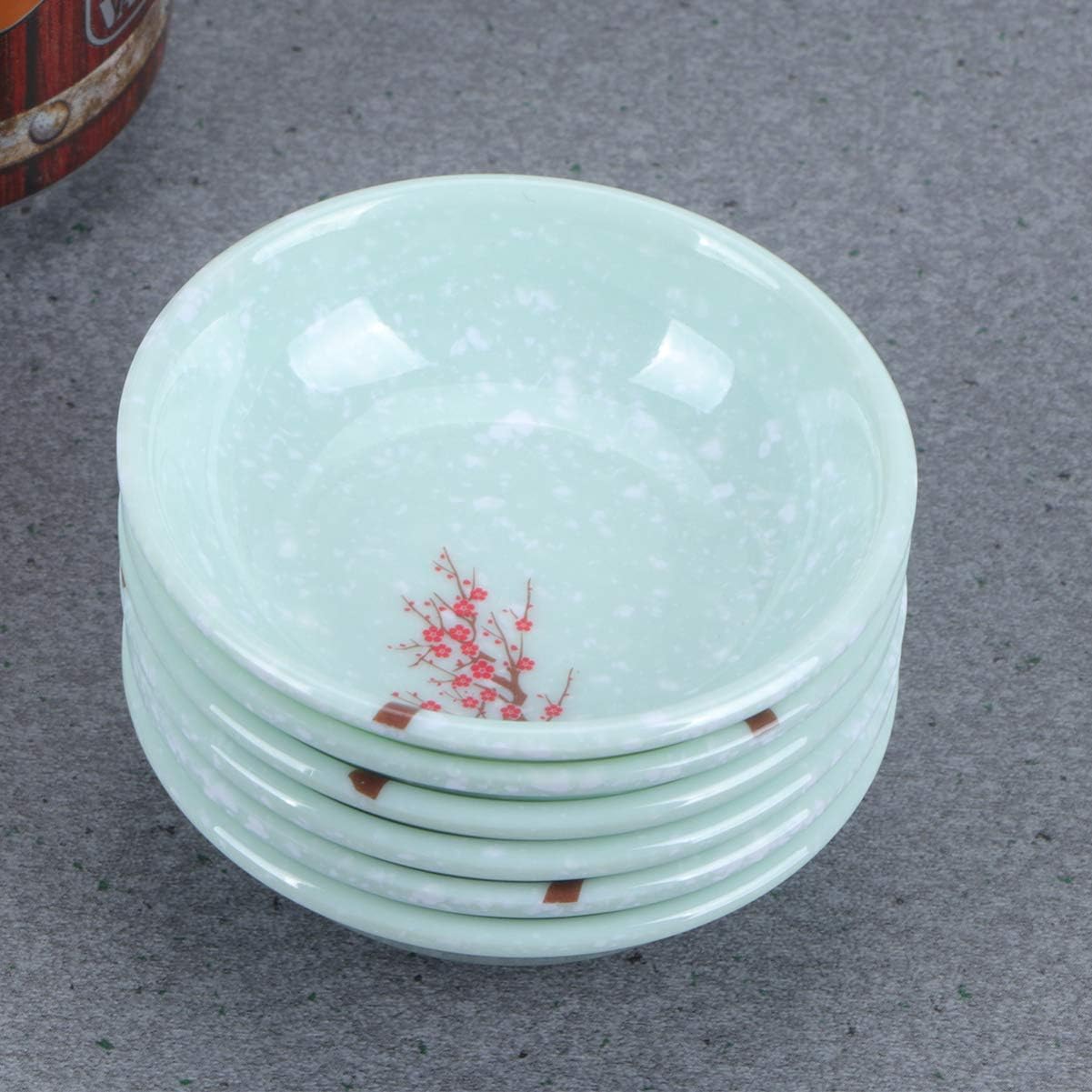 6pcs Side Dish Bowl Melamine Dipping Sauce Dishes Multipurpose Small Seasoning Dishes for Sushi Fruit Appetizer Dessert (Plum Blossom One Size)