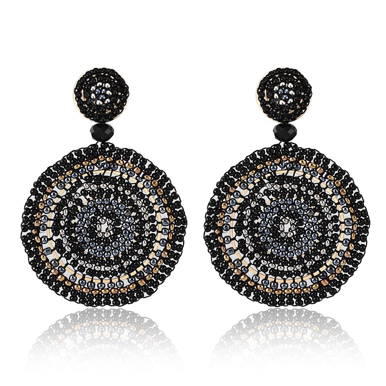 CEALXHENY Beaded Drop Earrings Handmade Seed Bead Round Dangle Earrings Bohemia Statement Earring Studs for Women Girls