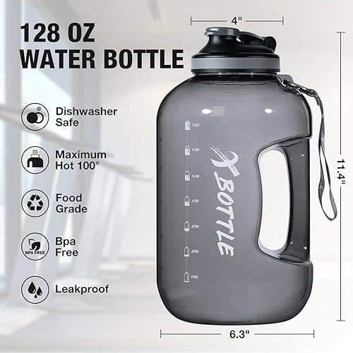 Miniatura 3 de Botella de agua de 1 galón con tapa para chug, sin BPA, apta para lavavajillas, botella de agua grande de 128 onzas con marcador de tiempo