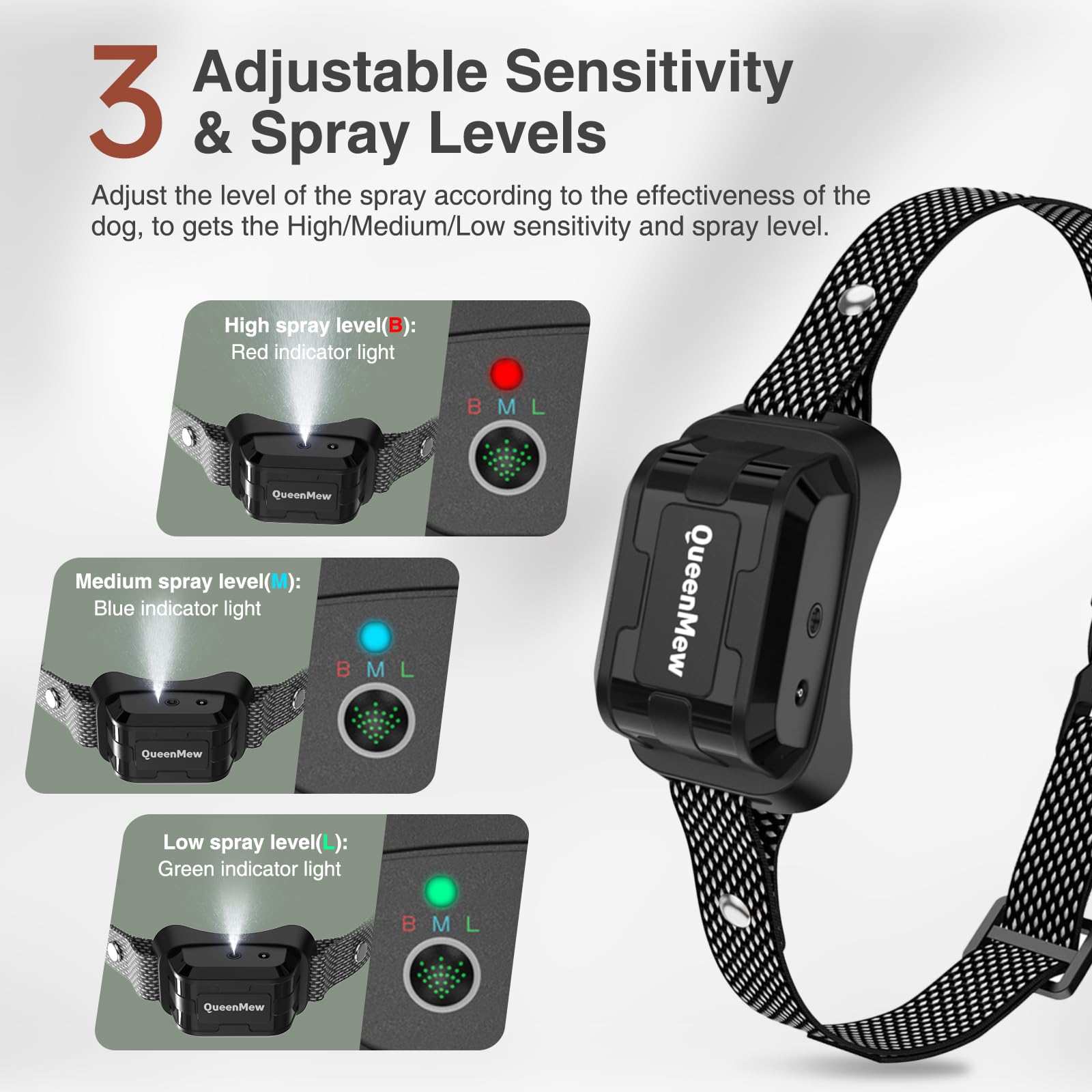 Anti Bark Collars for Dogs, Auto Citronella Dog Collar Stop Barking, Citronella Bark Collar with 3 Adjustable Sensitivity & Spray Levels, Anti Barking Dog Collars with 2 Straps for Small Large Dogs - Image 3