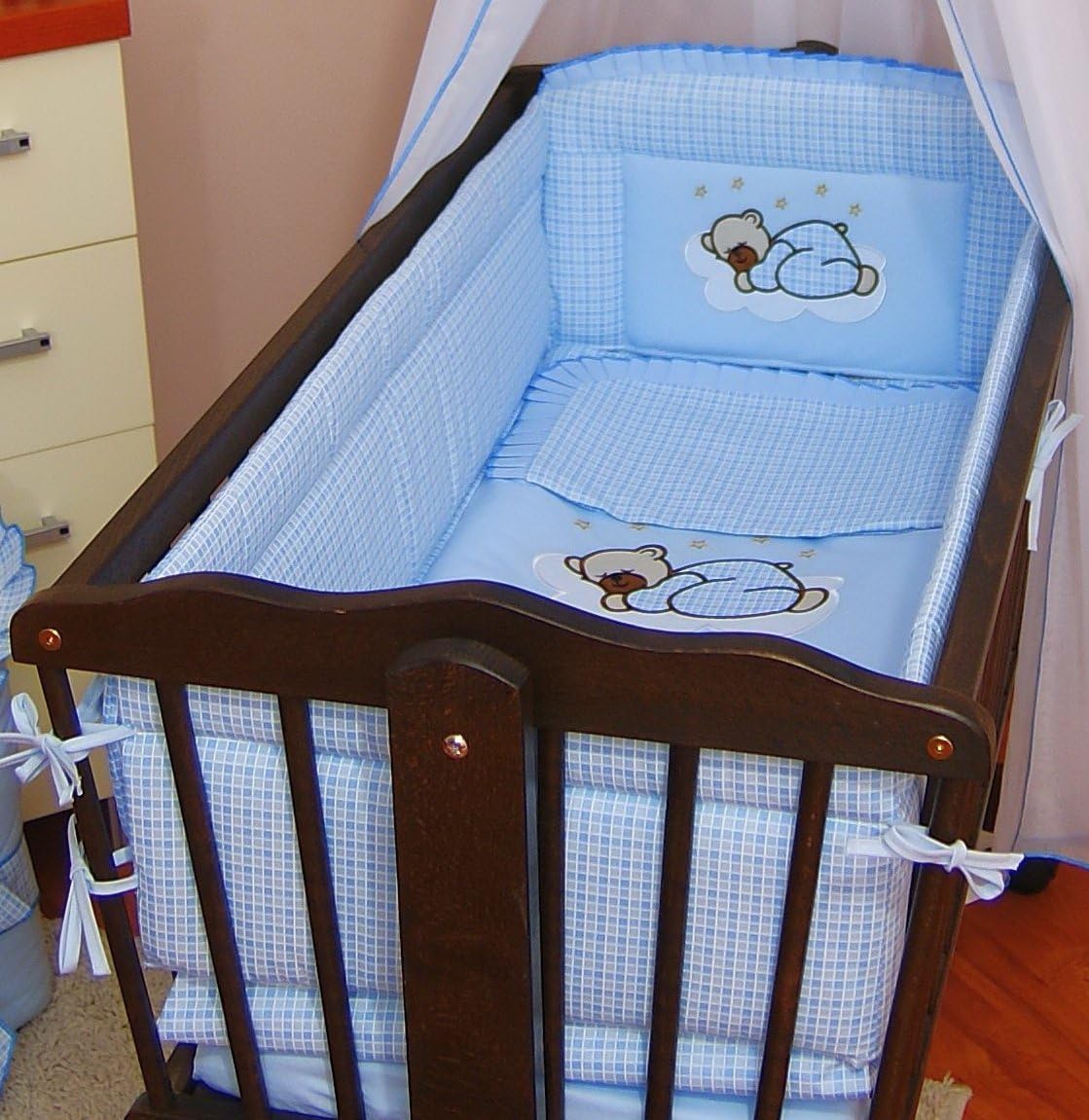 6 pcs bedding set /Bumper ALL ROUND 260cm/sheet/duvet/ to fit baby swinging crib (Blue)