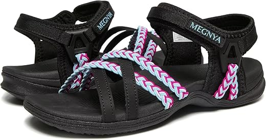 MEGNYA Hiking Sandals for Women, Arch Support Comfortable Walking Sandals Hook Loop Strap, Sports Lightweight Slides, W34-...
