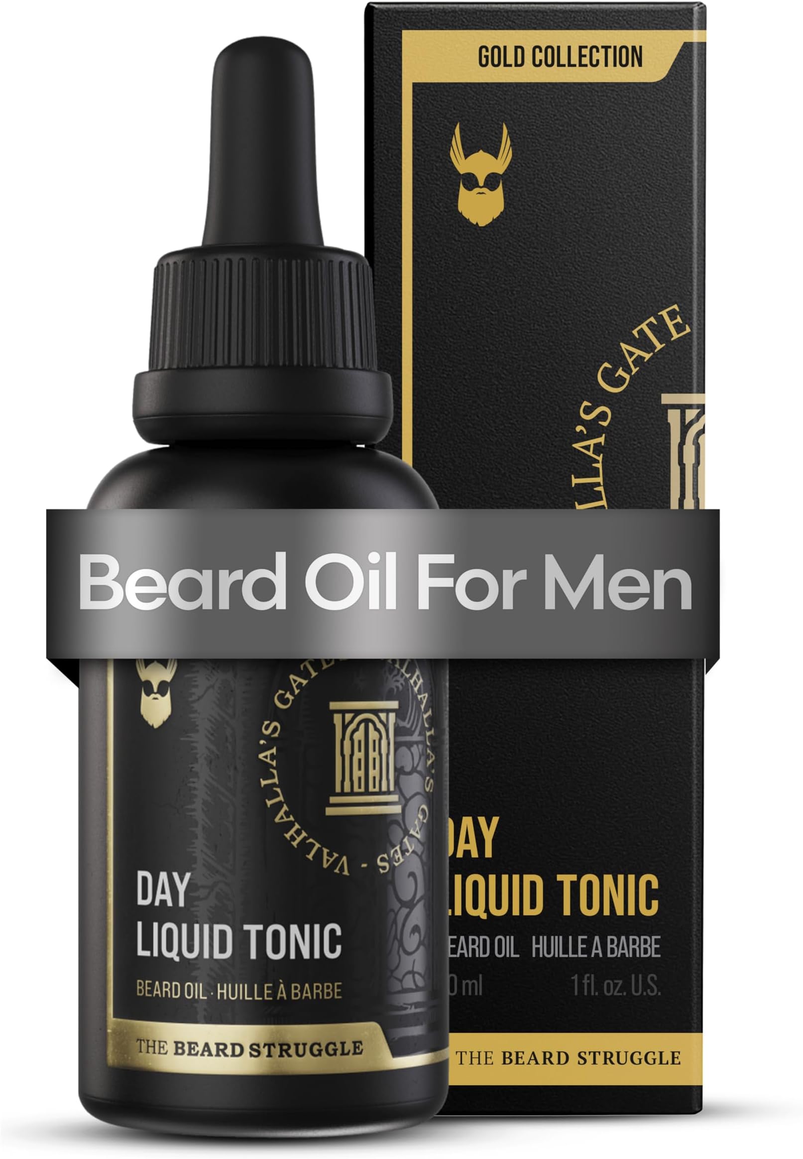 The Beard Struggle - Day Liquid Tonic Beard Oil - Gold Collection, Valhalla's Gates - Beard Oil for Men - Moisturize, Softens Hair, Reduces Itch - Day Time Beard Growth Oil (1 Fl oz)