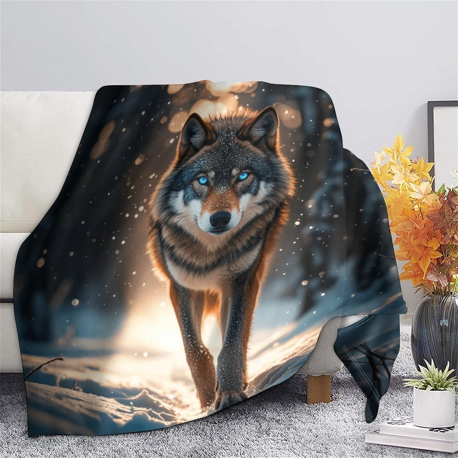 Koc polarowy dla samotnego wilka, 80 x 90 cali (200 x 230 cm), koc flanelowy alfa para, polar polarowy, łóżko dla 1/2 osób - sofa