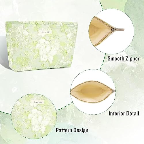 Miniatura 5 de Bolsas de cosméticos de flores para mujeres, bolsa de maquillaje suave y grande para niñas, bolsa organizadora de viaje de maquillaje estético con