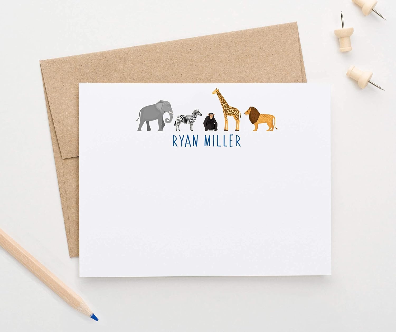 Personalized ZOO Stationary with Envelopes, Personalized Animal Note Cards for Boys or Girls, Animal Stationary Set for Girl or Boys, Animal Stationery Set, Your Choice of Colors and Quantity