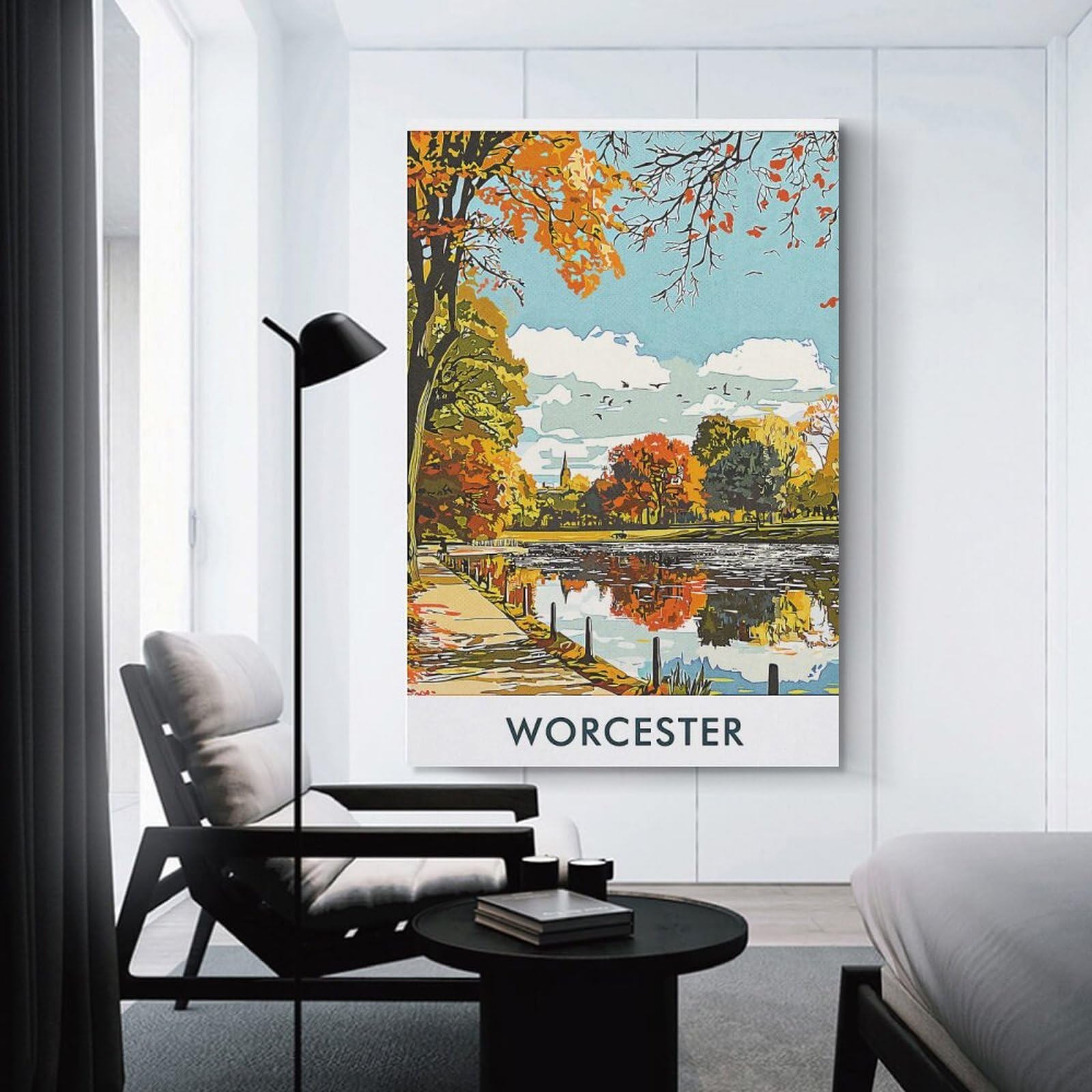 Junmoney Canvas Wall Picture Worcester Autumn Landscape, 20x30inch(50x75cm), for Calm Bedrooms, Home Corners Or Flats, Decorative Wall Art for Cosy Rooms