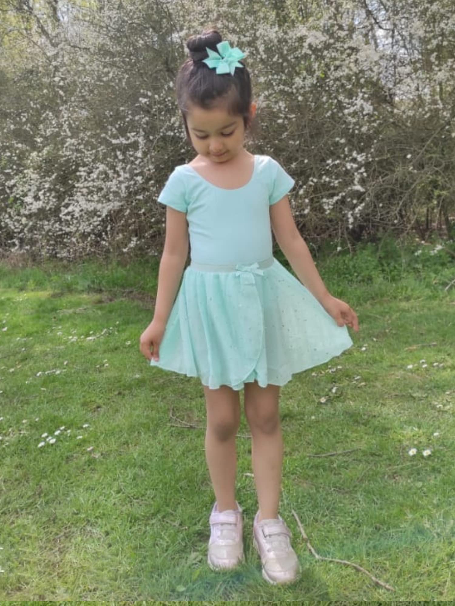 Bricnat Mädchen Ballettkleidung Ballettkleid Kinder Balletttrikot Kurzarm Langarm Tanzbody Tanzkleid aus Baumwolle mit Chiffon Rock Tütü 2-10Jahre
