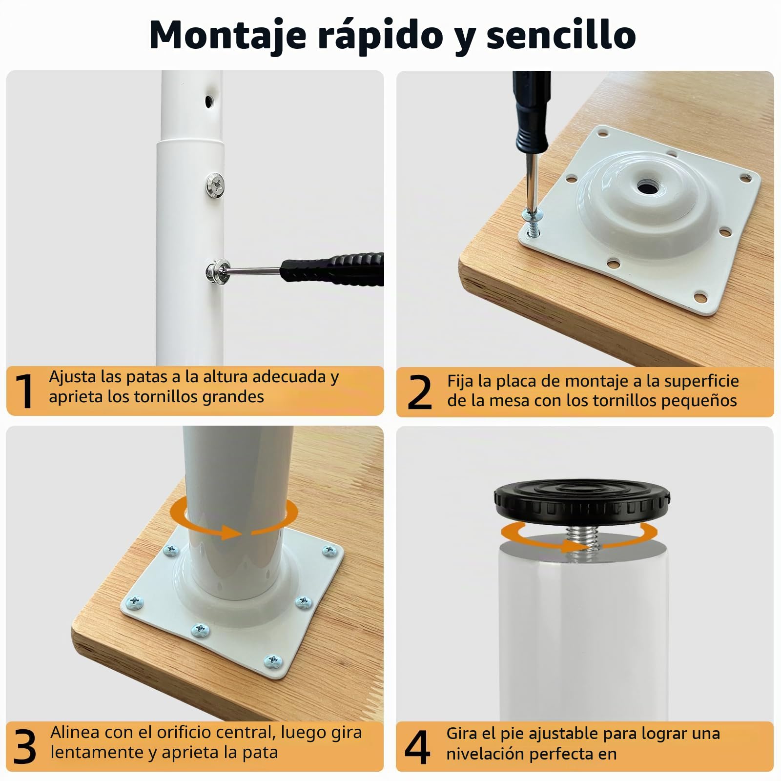 QLLY Set de 4 Patas de Mesa metálicas Ajustables, de 60 a 100 cm, para Oficina en casa, Bricolaje (Blanco)