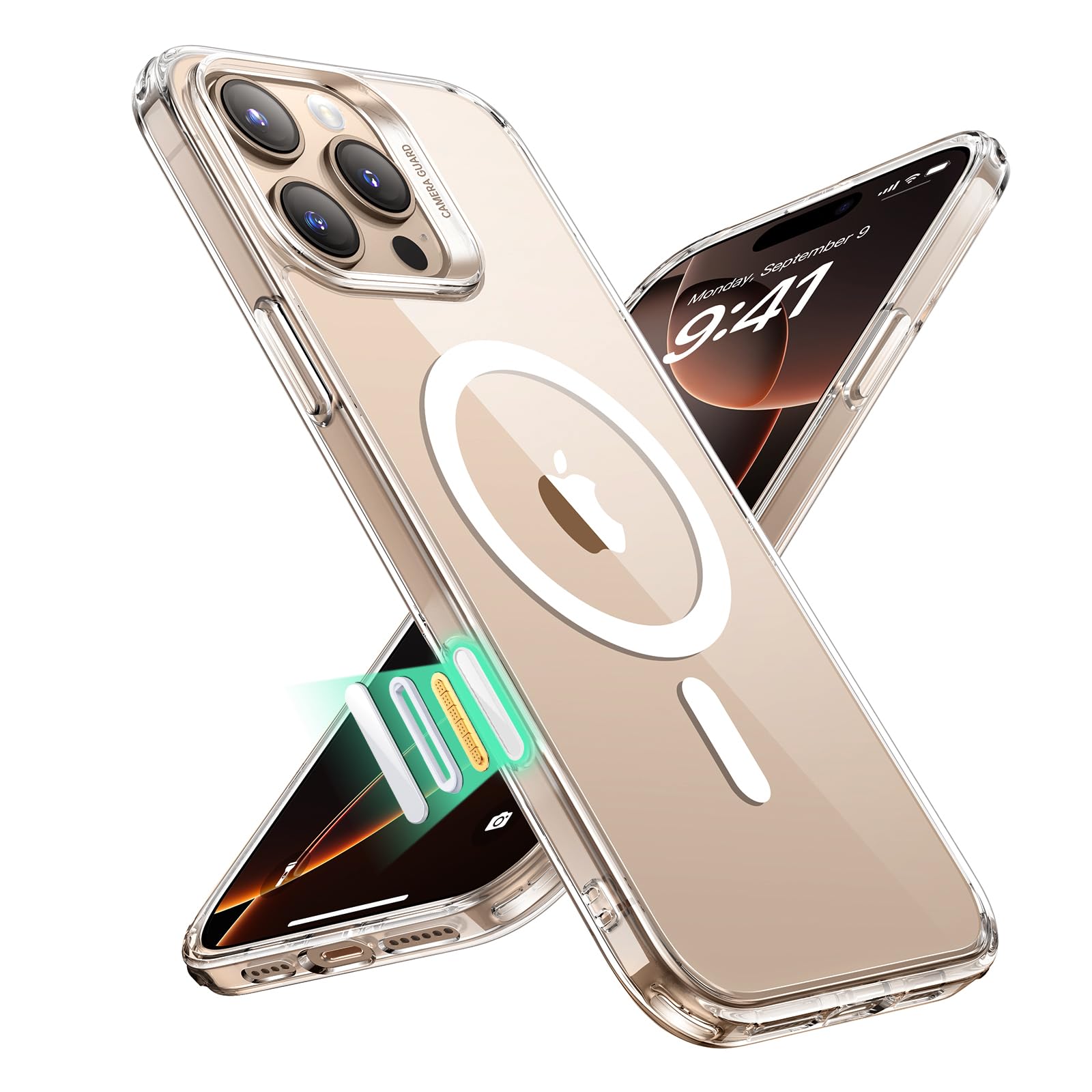 ESR iPhone 16 Pro Case, Wireless Charging Compatible, Shockproof, Phone16Pro Case, Magnetic Smartphone Case, iPhone 16, Pro Compatible Classic Hybrid Case (HaloLock), iPhone16 Pro Case, Clear