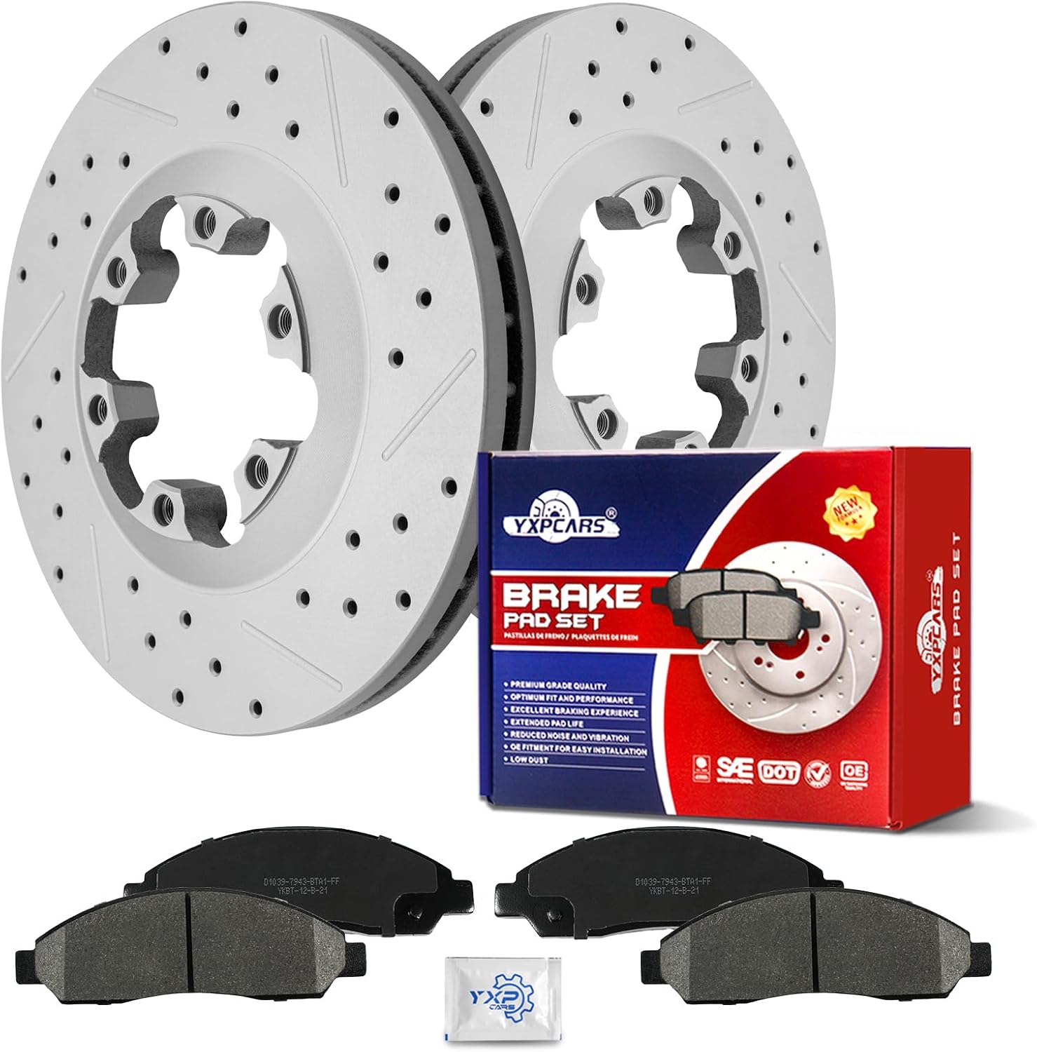 Ceramic Front Brakes Pad and Rotors Drilled Slotted Vented Replacement Disc Brake Kits for Isuzu I-280 I-350 2006/ I-290 I-370 2007-2008, for Chevy Colorado 2004-2008, for Gmc Canyon 2004 2005-2008