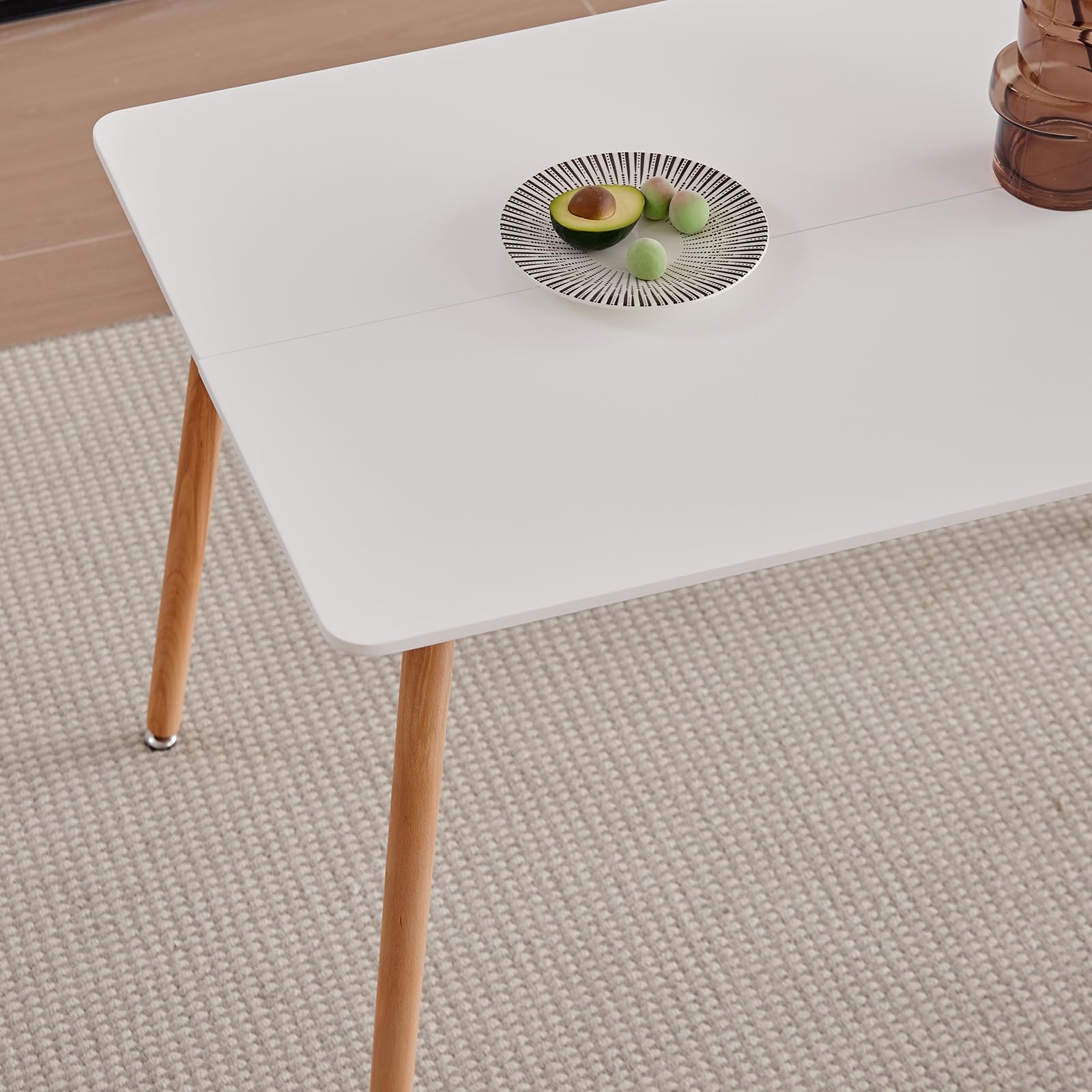 Esstisch mit 4 Stühlen, Esszimmer-Set, 110 x 70 x 75 cm, rechteckiger Esstisch aus Holz, 4 Samtstühle mit hoher Rückenlehne, Rosa + Weiß