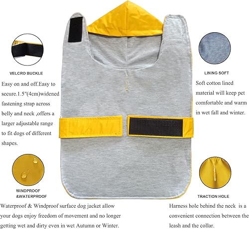 Miniatura 5 de Impermeable para perro, poncho impermeable, ropa para mascotas, con forro de doble capa, agujero para correa, ajustable, para perros pequeños y