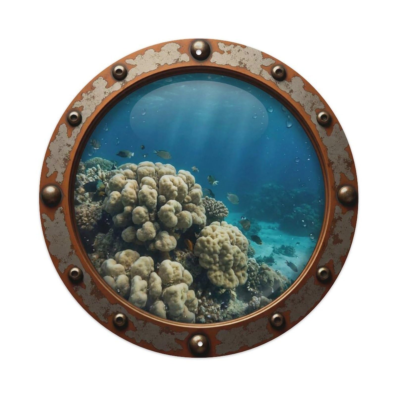 Gead 8X8inch Style Vintage Porthole Cauliflower Coral Nautical Window View Metal Tin Sign