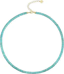 Turquoise Choker Necklace Gold Hematite Beaded Tiny Dainty Minimalist Jewelry for Women 15’’