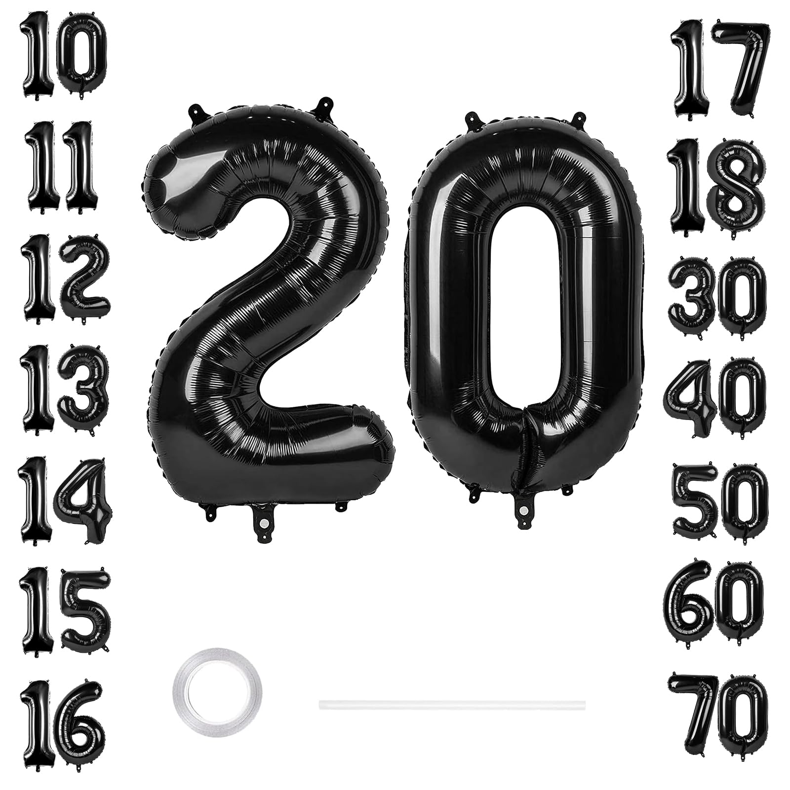 GoldRock XXL Luftballon 20 Geburtstag Deko Schwarz, 40 Zoll Ballon Deko 20 Geburtstag Frau Mann, 20 Luftballon Zahl, Luftballons 20. Geburtstage, Geburtstagsdeko 20 Jahre, Folienballon 20 für Jubiläum