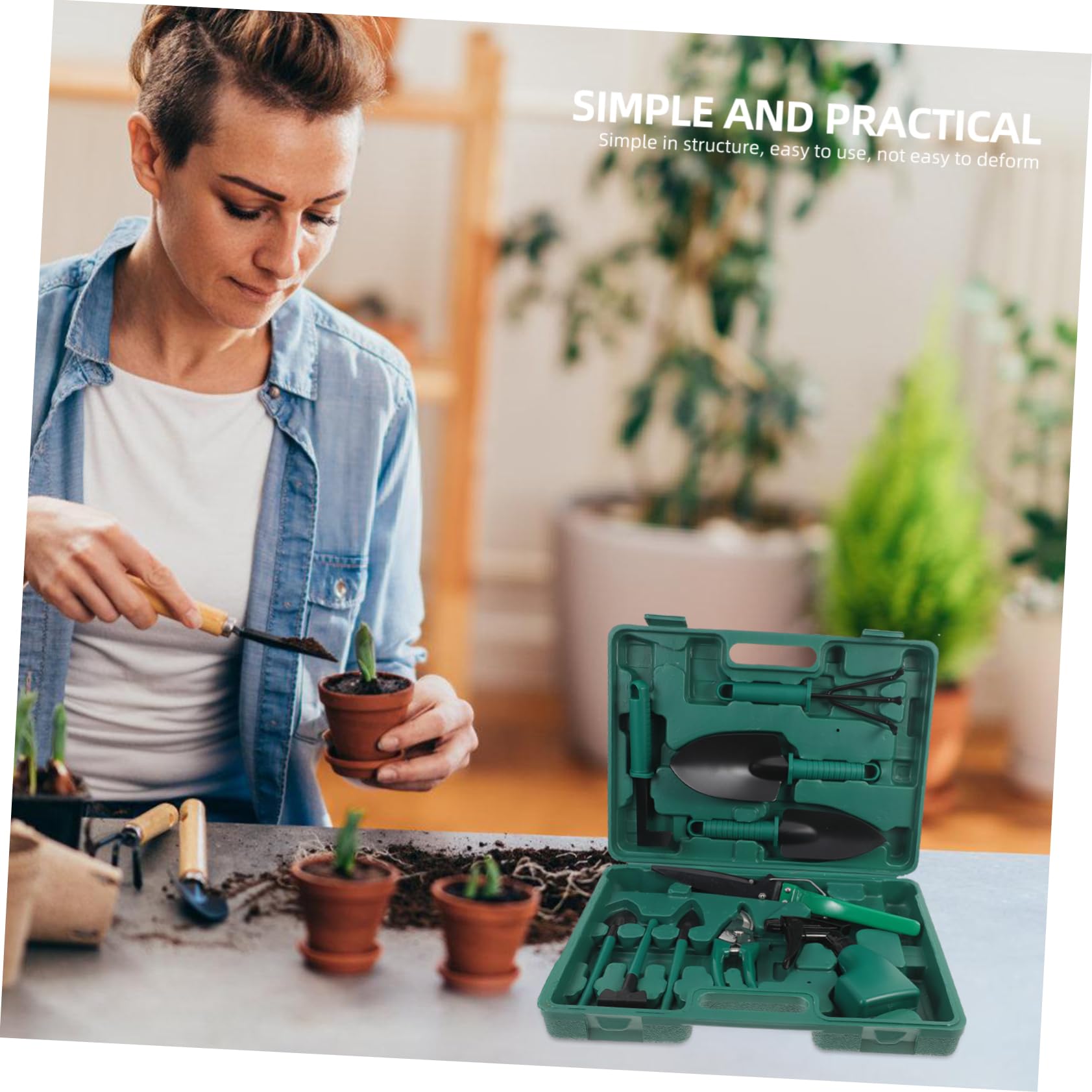 Juego de Herramientas de Jardinería con Estuche Verde 10 Piezas