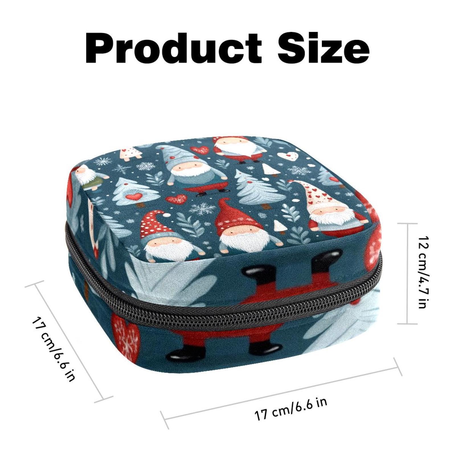 Sanitary Napkin Storage Bag for Women Cute, Feminine Menstruation Pad Holder for Period, Portable Zipper Menstrual Pad Bags Adorable Christmas Gnomes Tree Snowflake