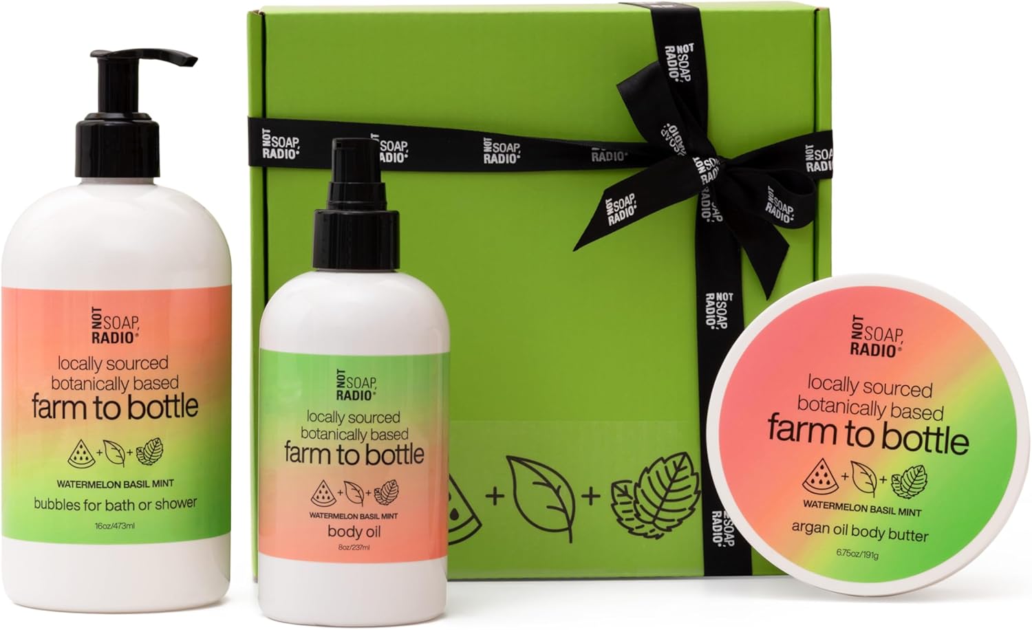 Watermelon Basil Mint Gift Set Trio | Bath/Shower Gel + argan Oil Body Butter + Body Oil