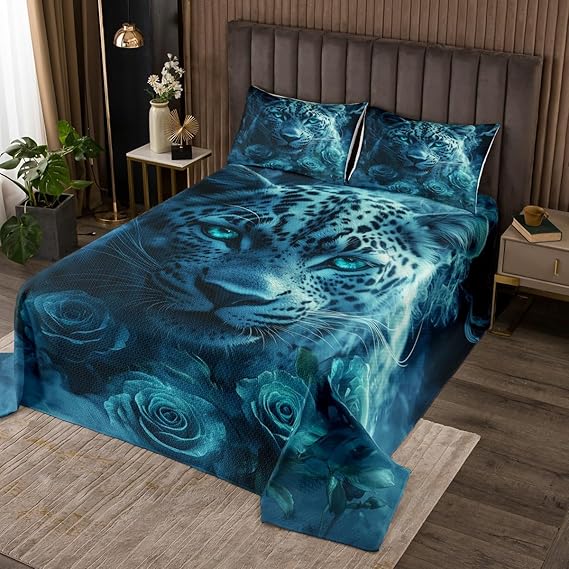 Feelyou Leopard Bedspread Queen Size Animal Quilted