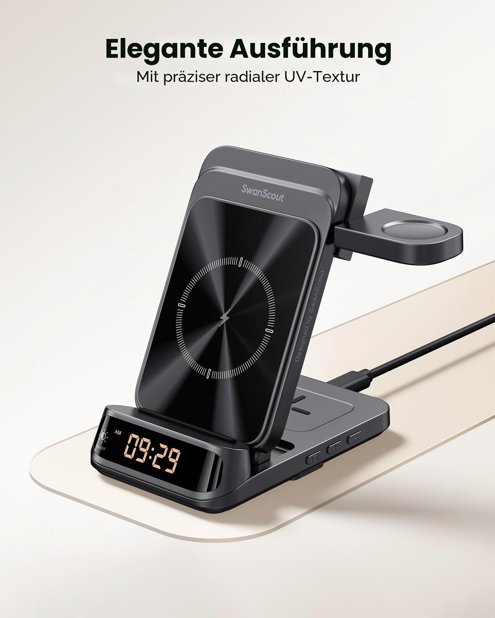 SwanScout Induktive Ladestation für Samsung Galaxy S26 Ultra/S26+/S26/S25/S24/S23/S22/S21, für Galaxy Watch Ultra/8/8 Classic/Ultra/7/6/5/4, für Galaxy Buds4 Pro, SwanScout 708S (Ohne Adapter) | für Galaxy S26 Ultra/S26+/S25/S24/S23/S22/S21, Galaxy Watch