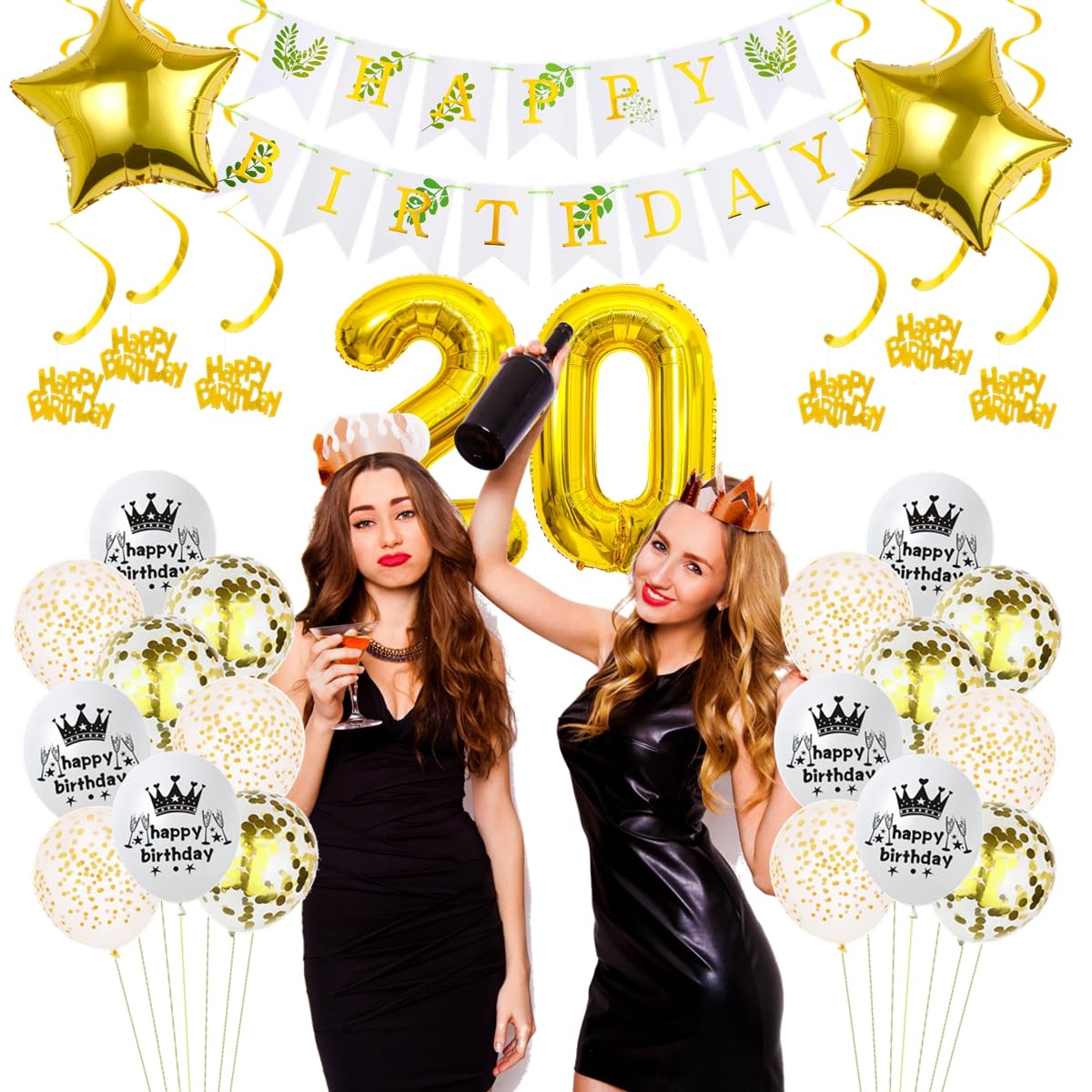 10. Geburtstag Deko-Set In Gold – Inkl. 32 Zoll Zahlballon, Banner, Sterne & Latexballons