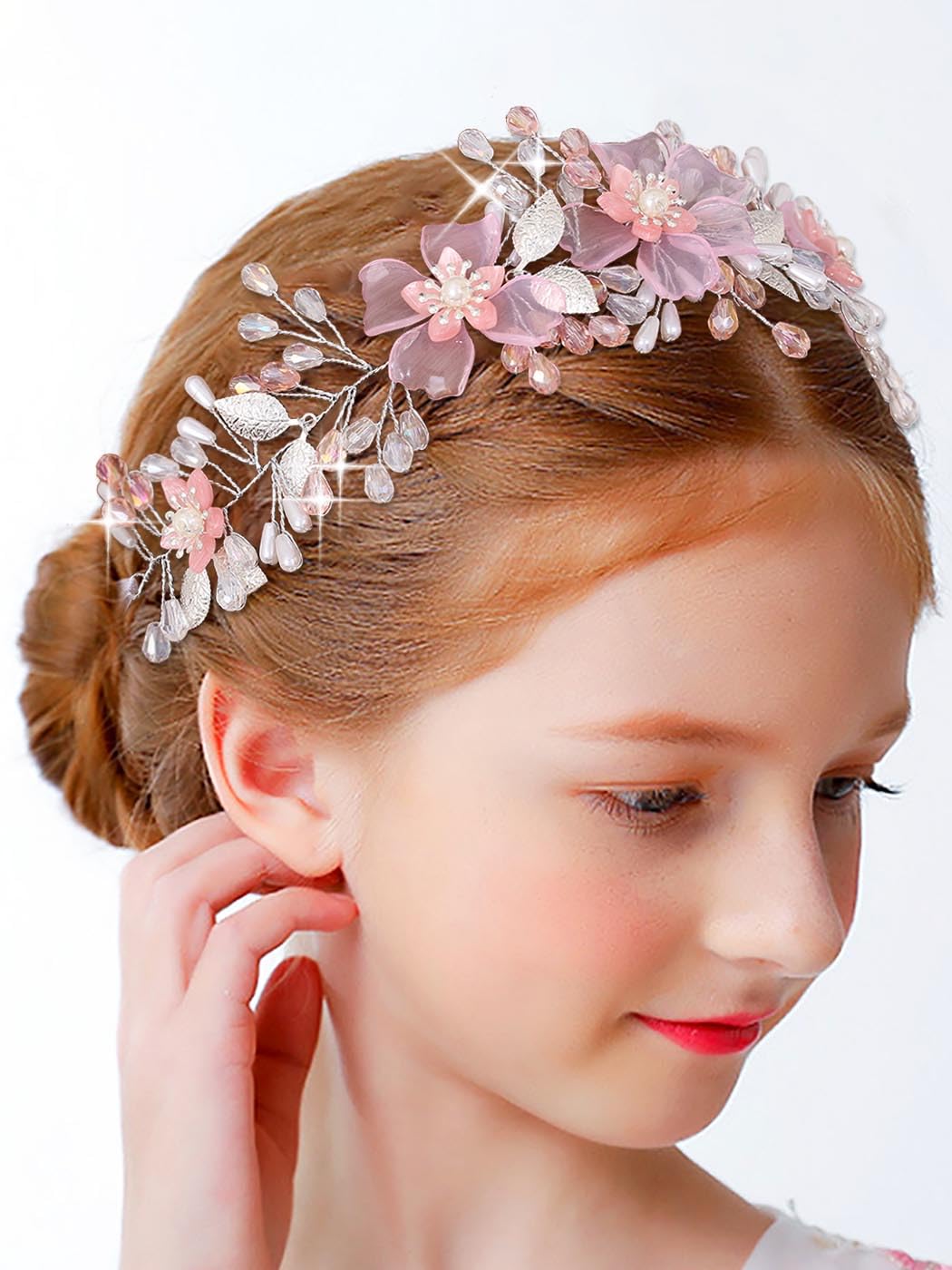 IYOU Corona Fioreale Boho Per Capelli - Ghirlanda Floreale Viola Con Foglie E Perle Per Matrimonio, Sposerine, Donne E Bambine - 2
