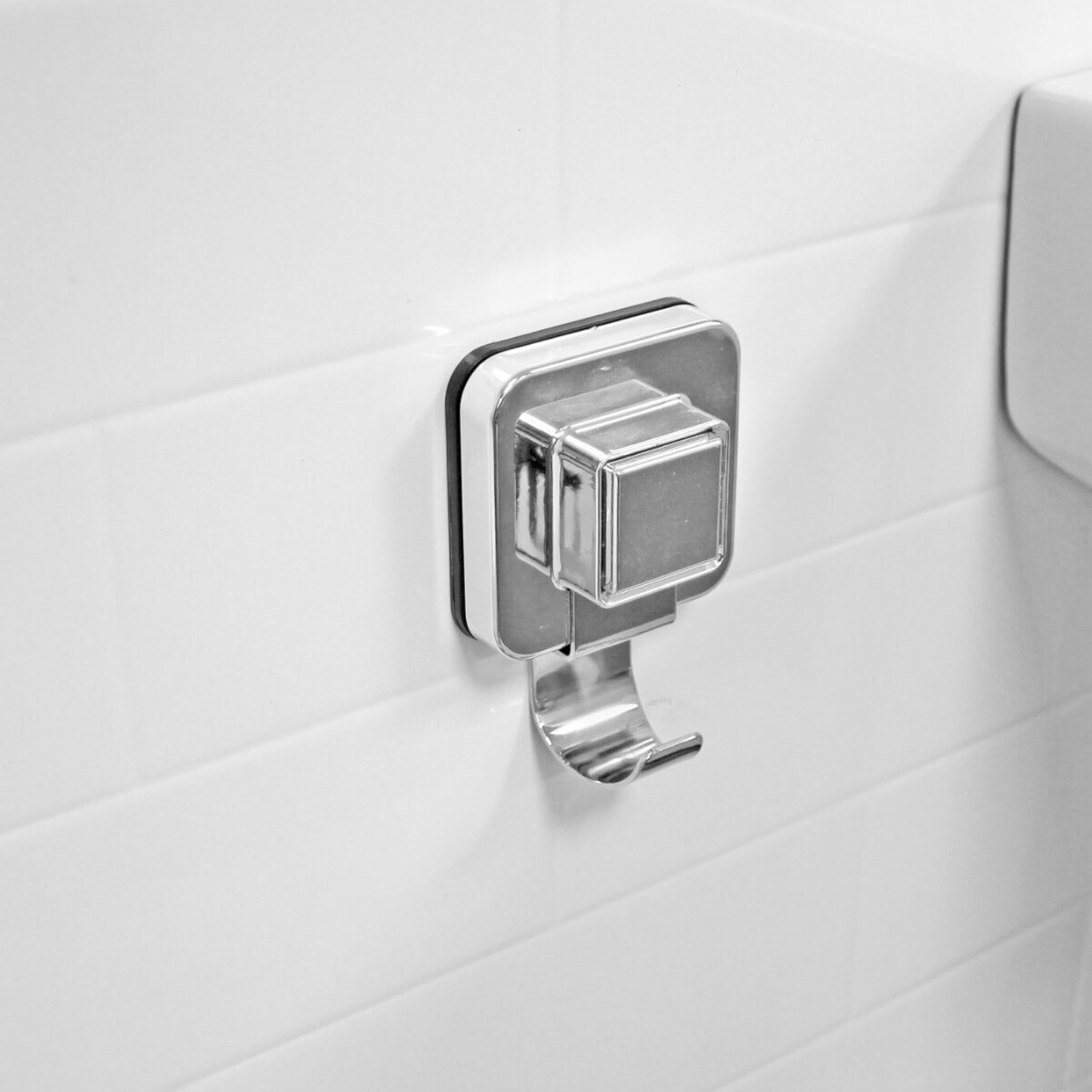 Showerdrape Silver Pushloc Chrome Steel Suction Wall Mounted Robe Hook And Mounting Square