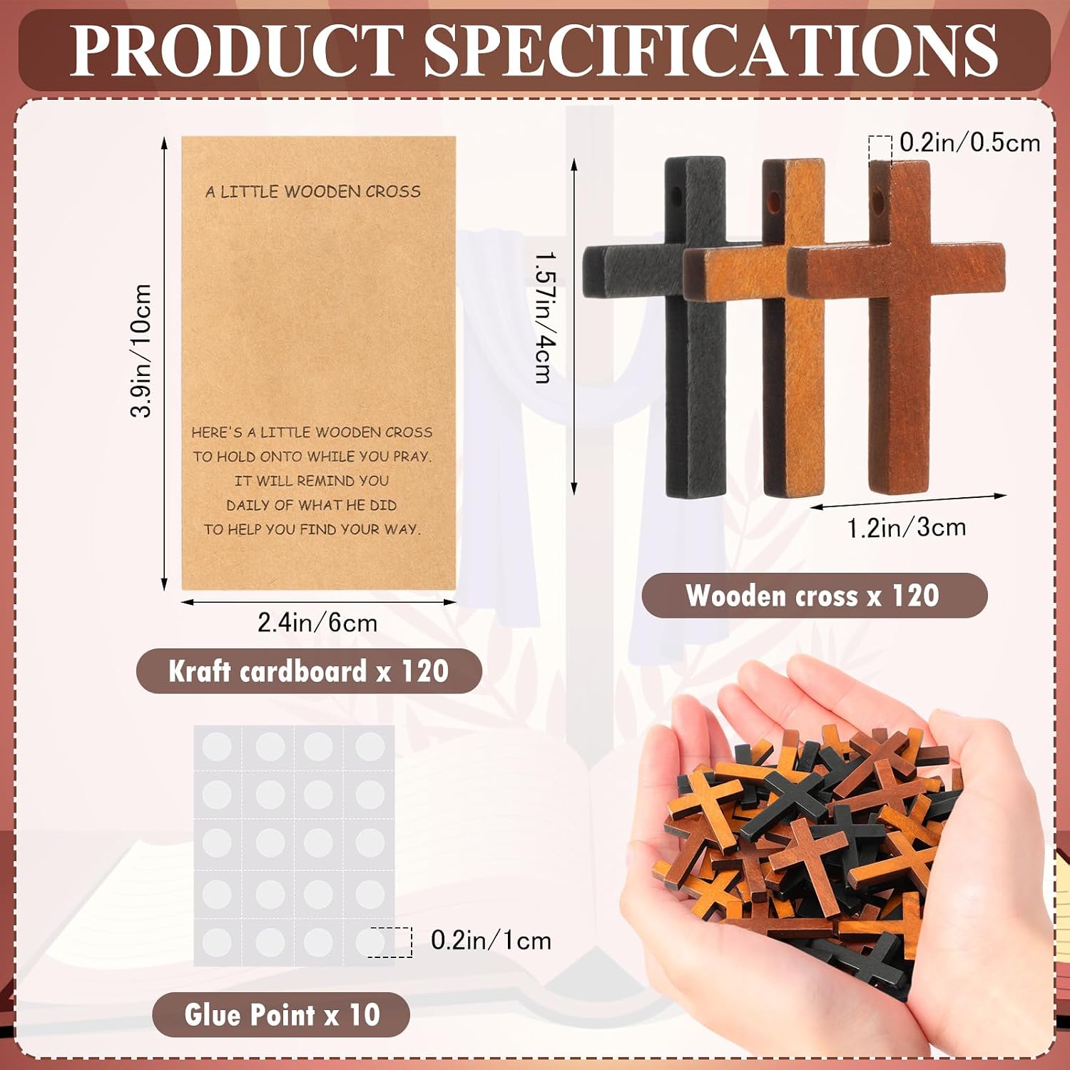 Colingmill 120 Sets Pocket Hug Token Bulk | Pocket Crosses in Bulk Mini Wooden Cross Gifts with Hug Greeting Cards | Exchange Cards for Friends Family Christians Church 3 Colors