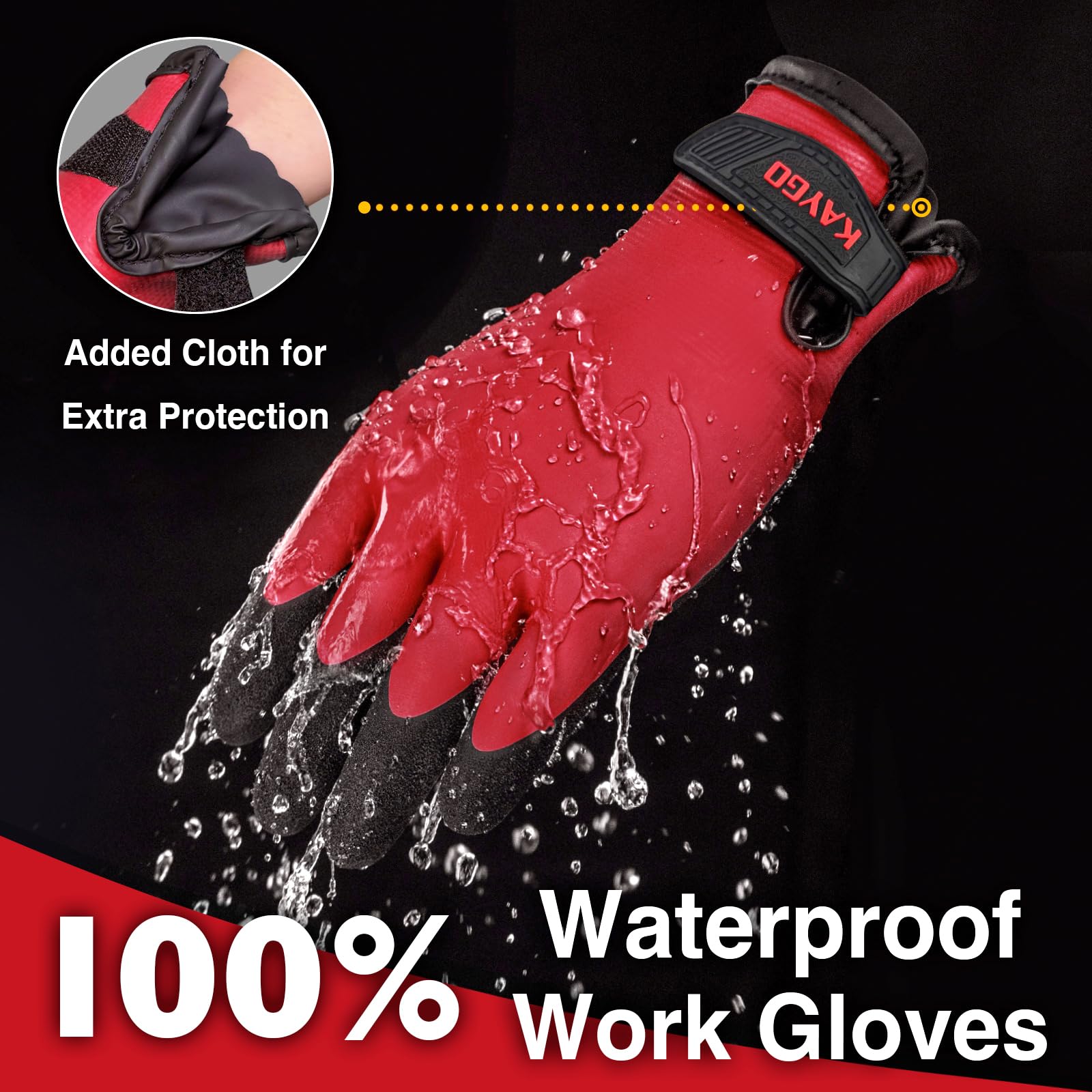 KAYGO Waterproof Thermal Work Gloves, Double Latex Coated, Good Grip and Dexterity - Image 2