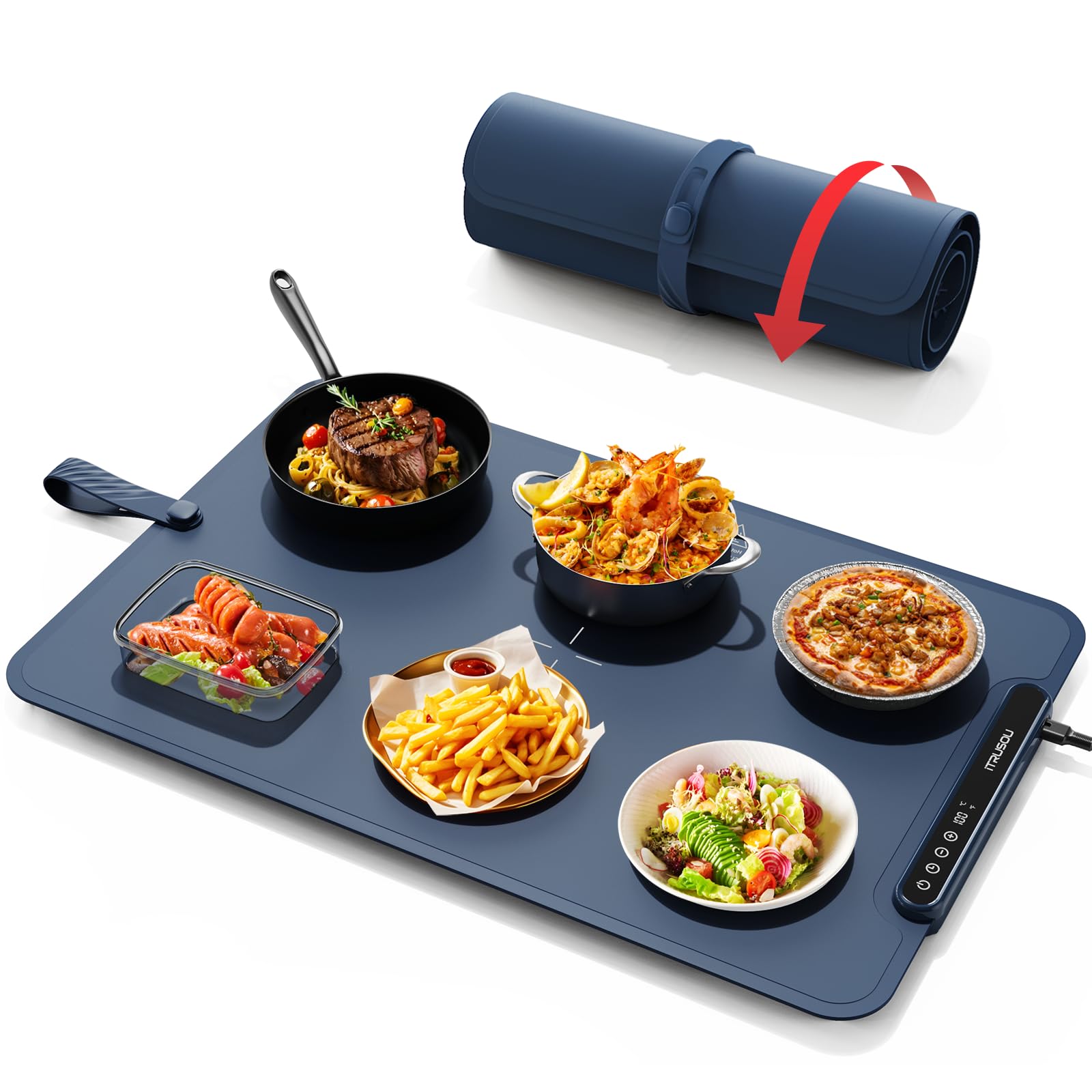 iTRUSOU Electric Warming Tray for Pizza, Dishes, and More - Adjustable Temperature, Foldable Warming Plate, Full Surface Heating for Buffets, Parties - Tabletop Food Warmer with Nano Silicone Material