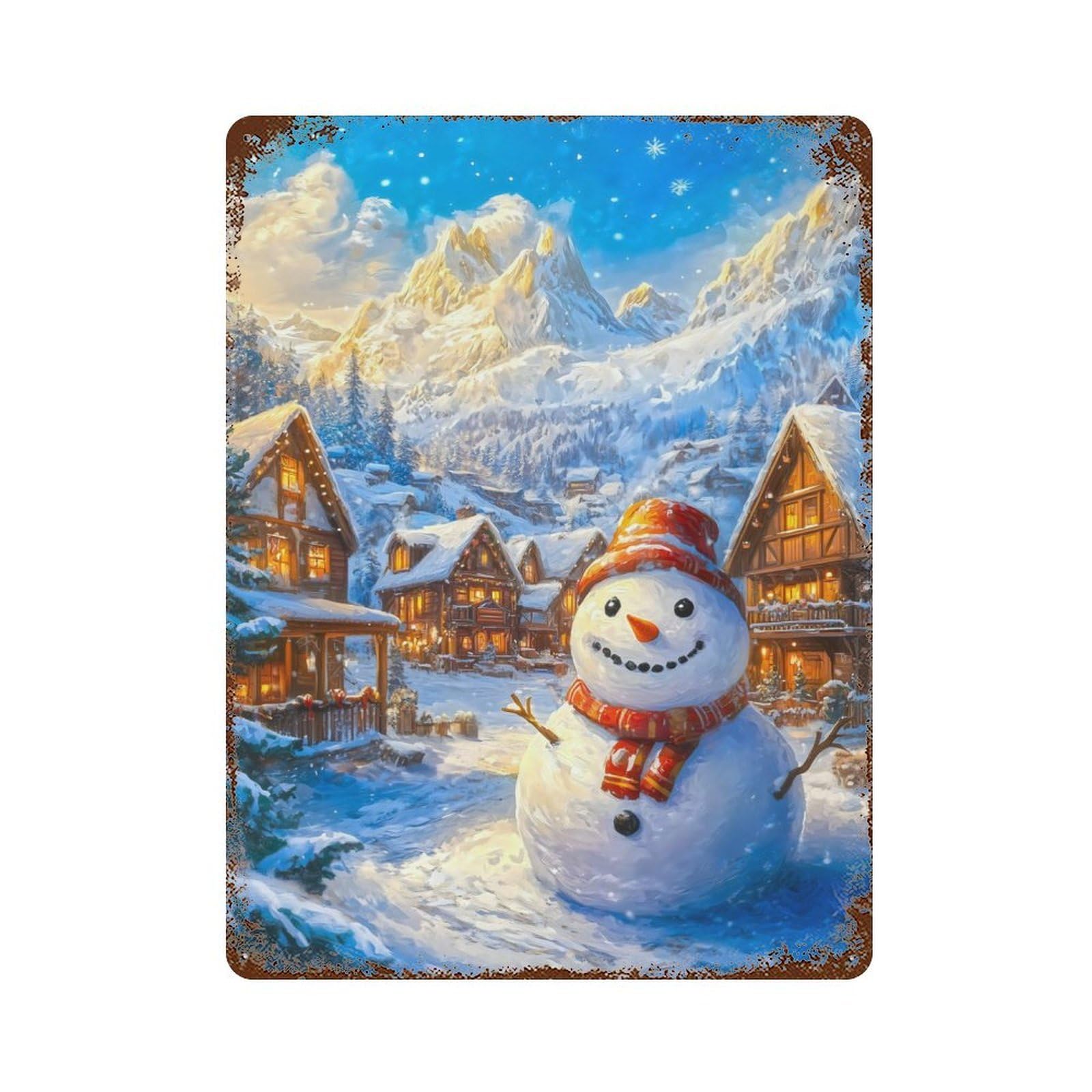 Vintage Rust Metal Sign with Snowman Winter Wonderland Design 15.7"x11.8", for Patio, Garden Room And Bar Decor, Old School Wall Decor