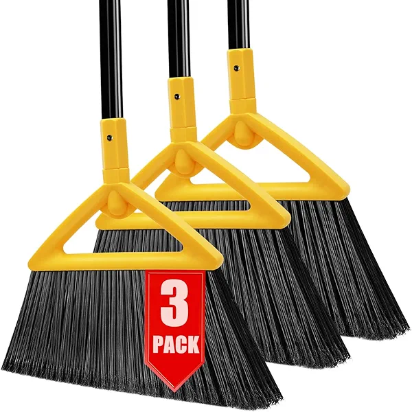 PUTNATRUE Heavy Duty Broom Outdoor and Indoor, 3 Pack Upgraded Commercial Angle Brooms, Perfect Yellow Broom of House, Kitchen, Garage, Courtyard
