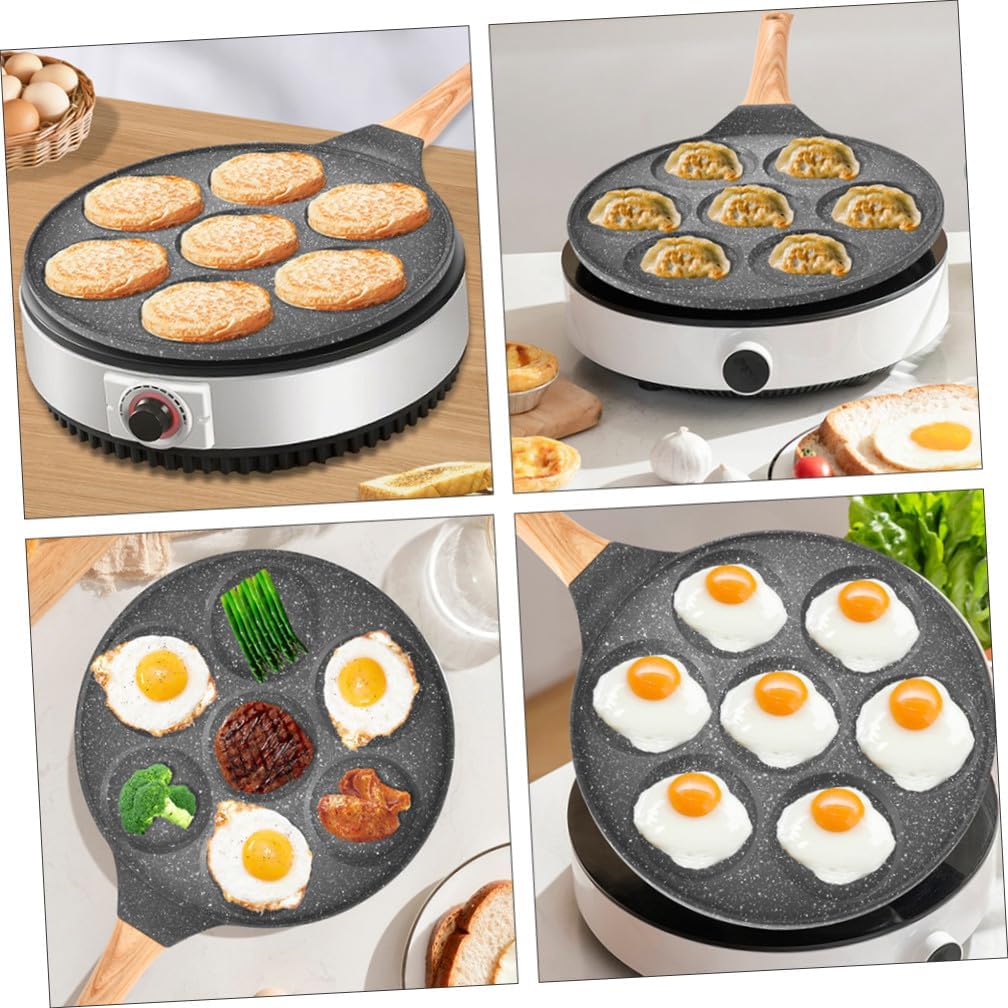 Outdoor Non Stick Seven Hole Egg Frying Pan with Long Handle Household Breakfast Pancake Skillet for Easy Release and Cooking
