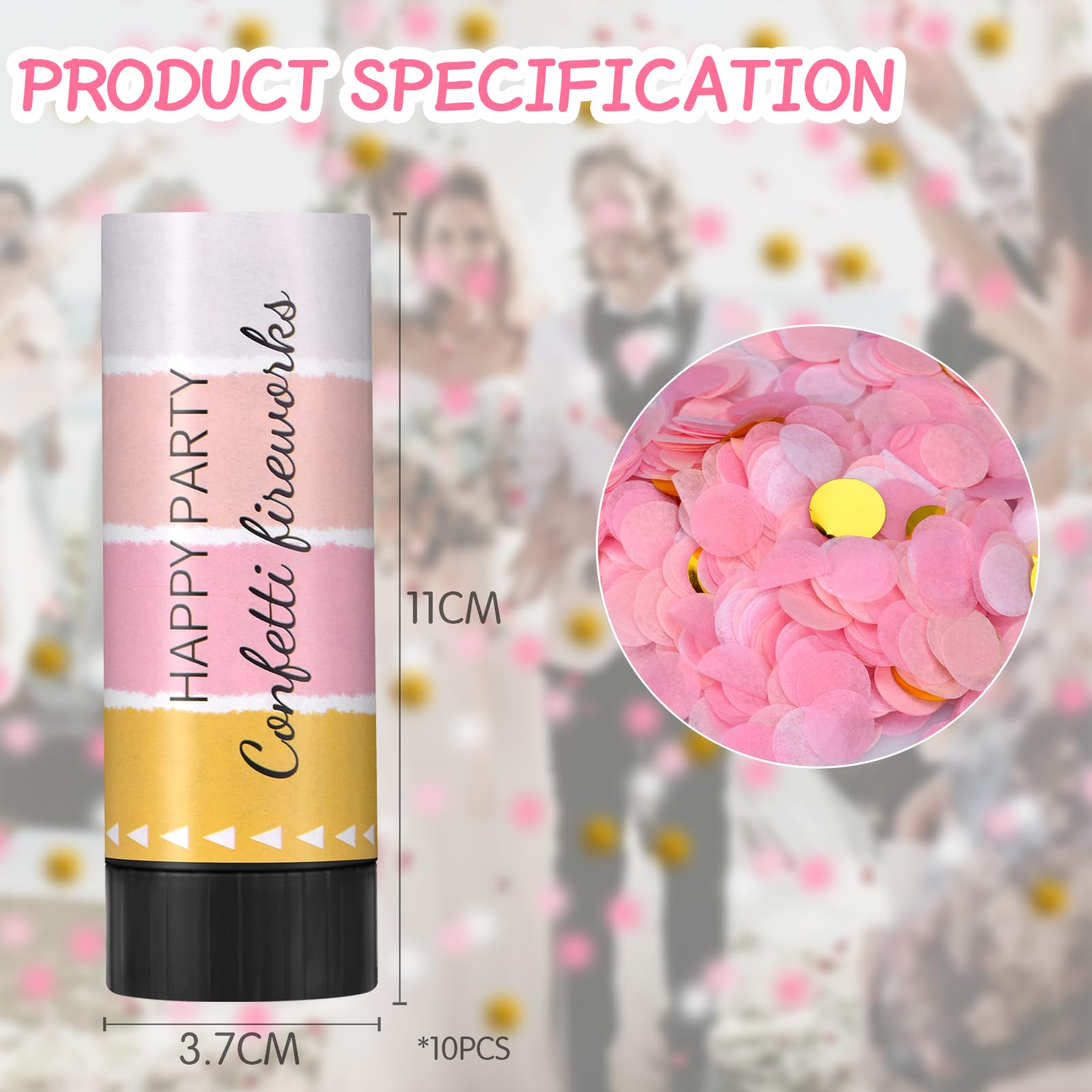 10 Cannoni Spara Coriandoli Biodegradabili - Per Matrimoni, Compleanni, Feste, Colore Rosa - Foto 12
