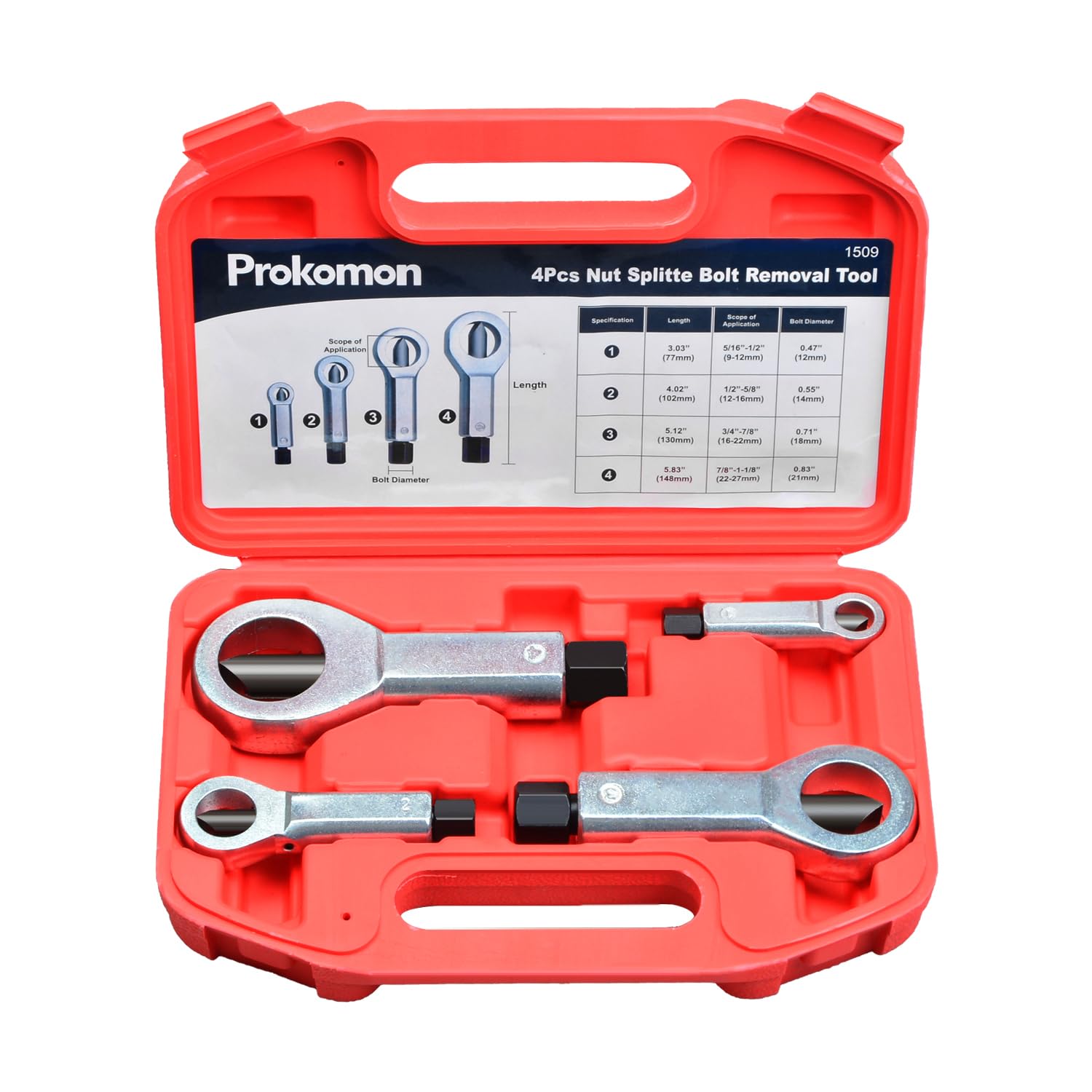 Prokomon Metal Nut Splitter Tool; 4 Pieces Nut Removal Tool for Broken Damaged Corroded Screw Nut Bolt